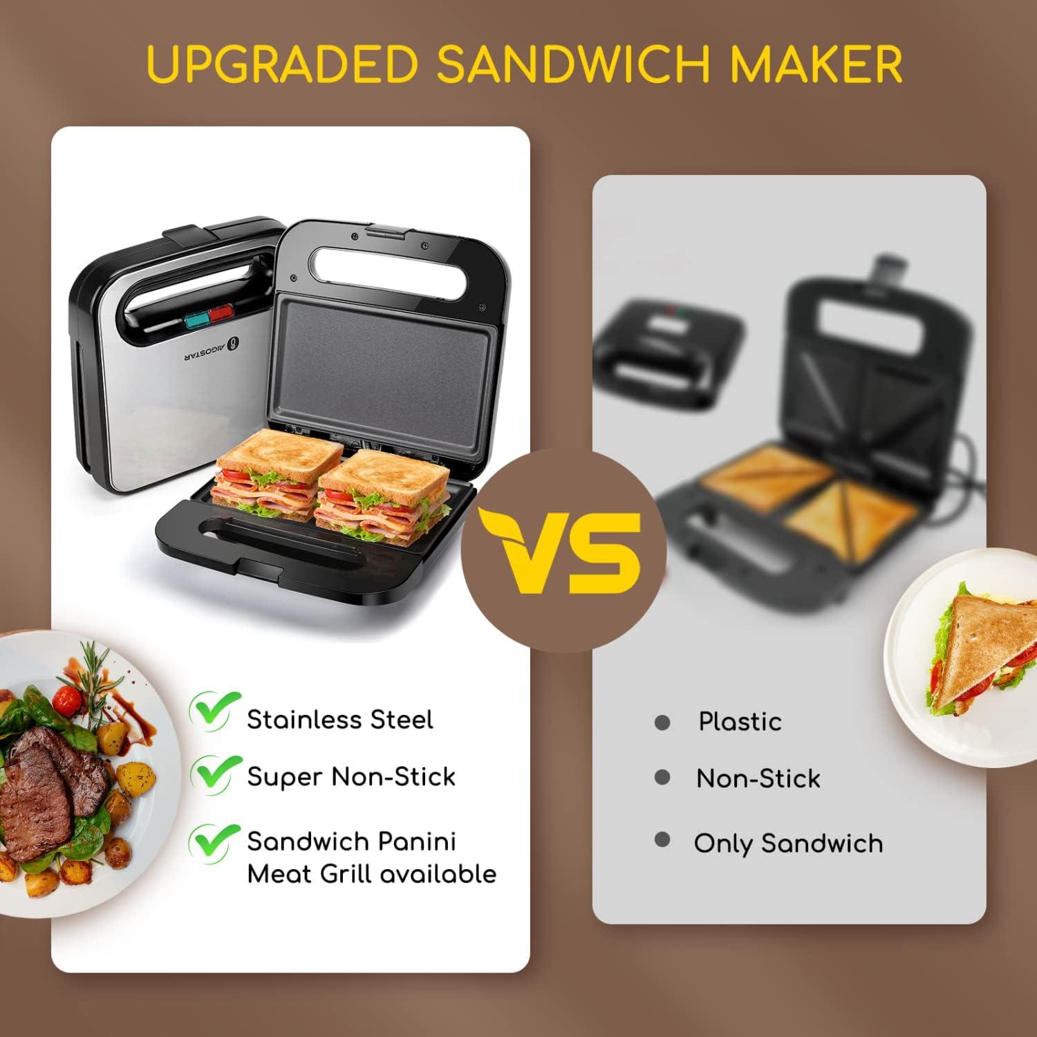 image:imageAigostar Sandwich Maker NonStick Panini Press Sandwich Maker Breakfast Grilled Cheese Maker Stainless Steel Tostadora de Pan
