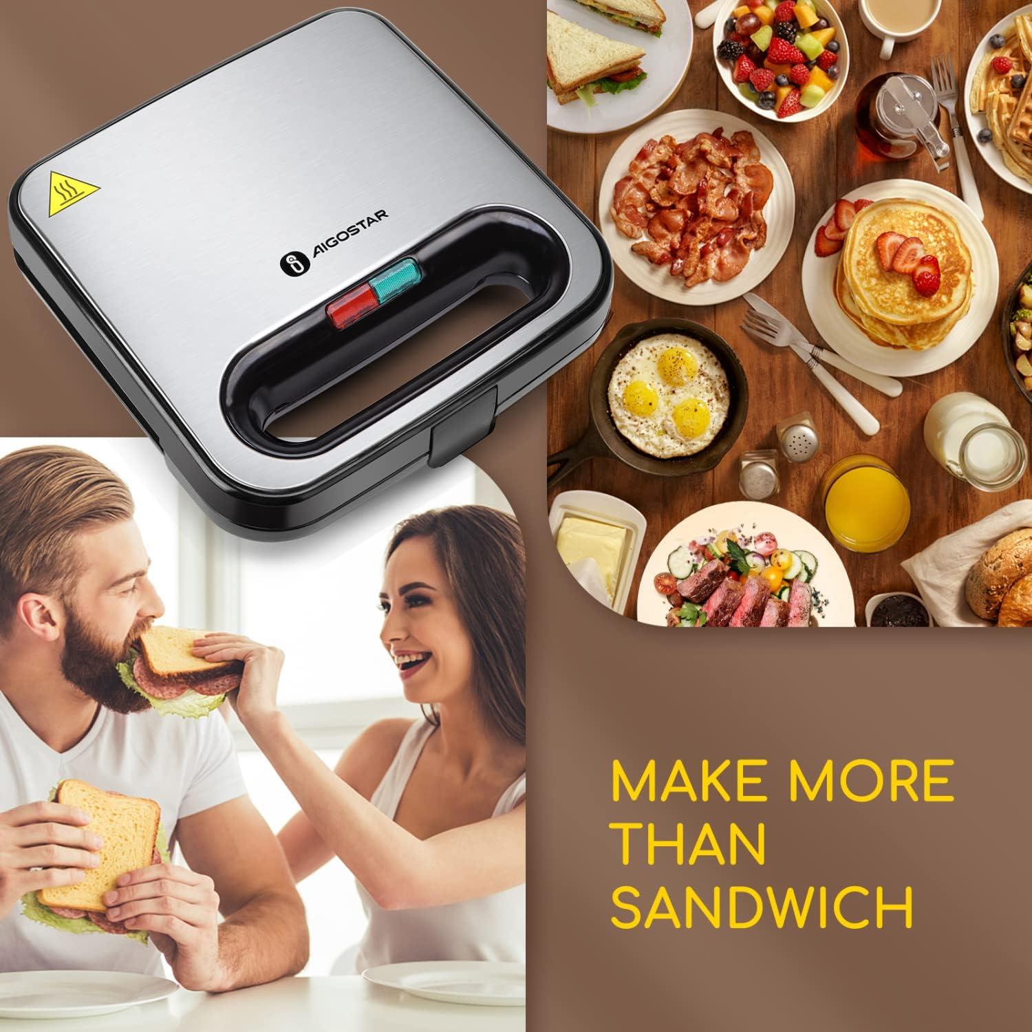 image:imageAigostar Sandwich Maker NonStick Panini Press Sandwich Maker Breakfast Grilled Cheese Maker Stainless Steel Tostadora de Pan