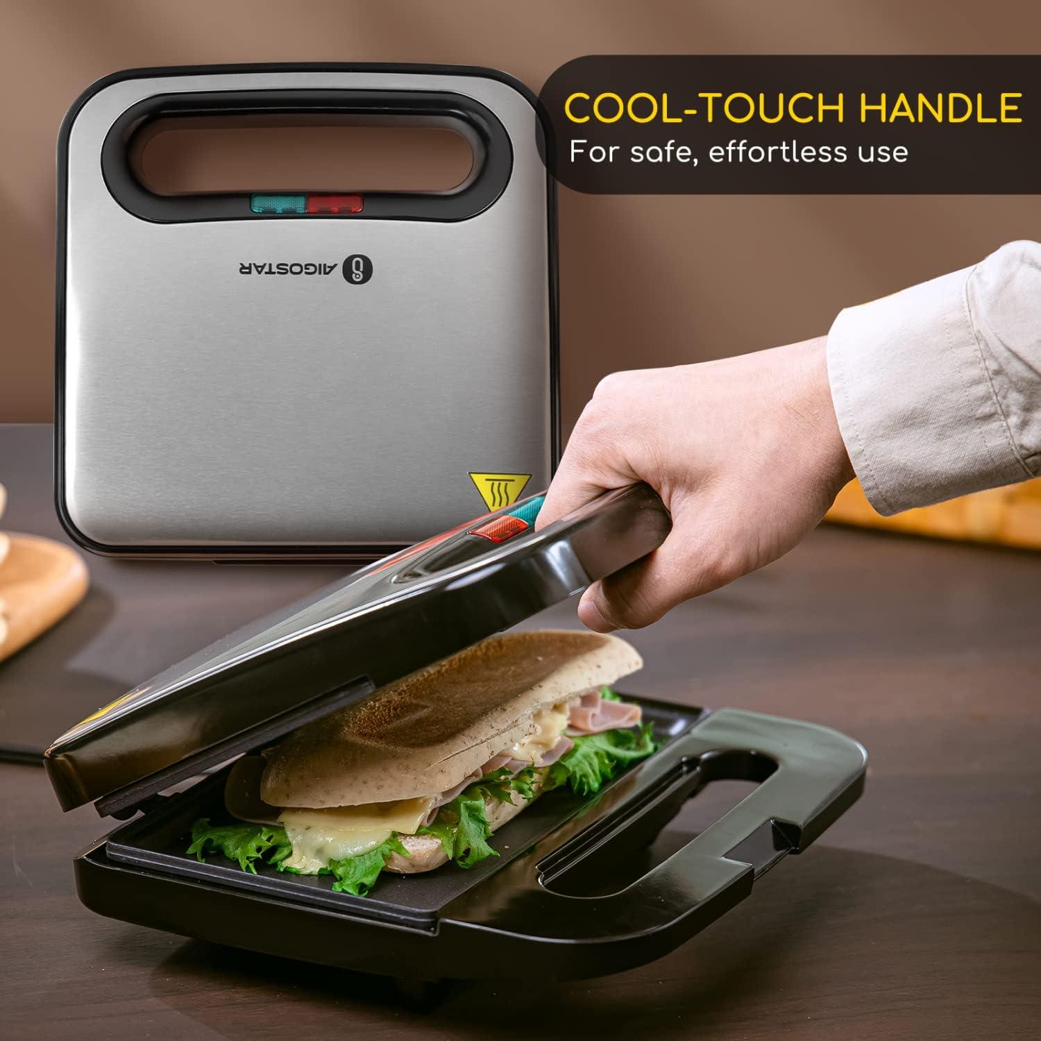 image:imageAigostar Sandwich Maker NonStick Panini Press Sandwich Maker Breakfast Grilled Cheese Maker Stainless Steel Tostadora de Pan