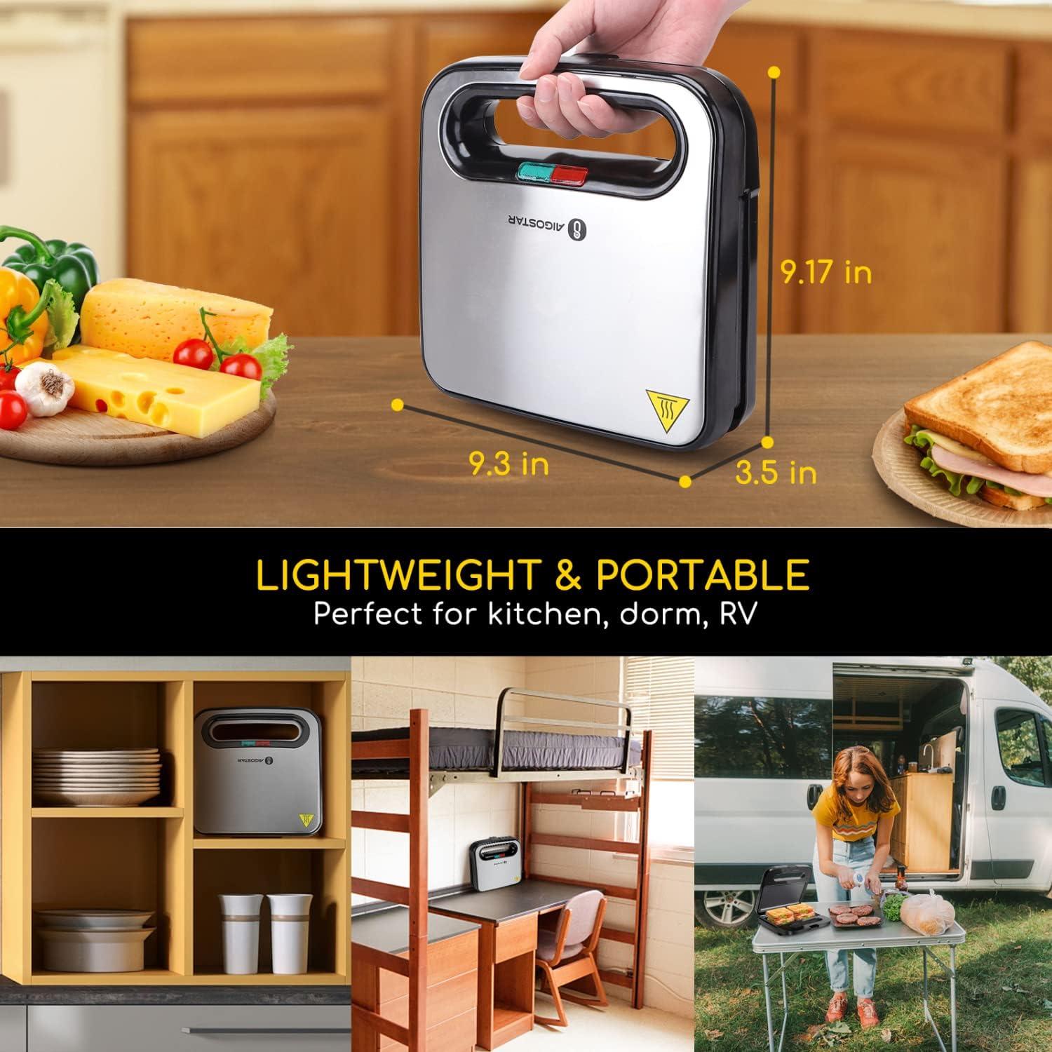 image:imageAigostar Sandwich Maker NonStick Panini Press Sandwich Maker Breakfast Grilled Cheese Maker Stainless Steel Tostadora de Pan