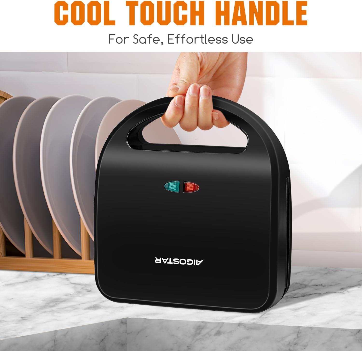 image:imageAigostar Sandwich Maker Panini Press Grill 3 in 1 Waffle Maker with Removable Nonstick Plates Electric Grilled Cheese Maker Portable Cool Touch Handle Led Indicator Lights amp Easy to Clean 750WBlack