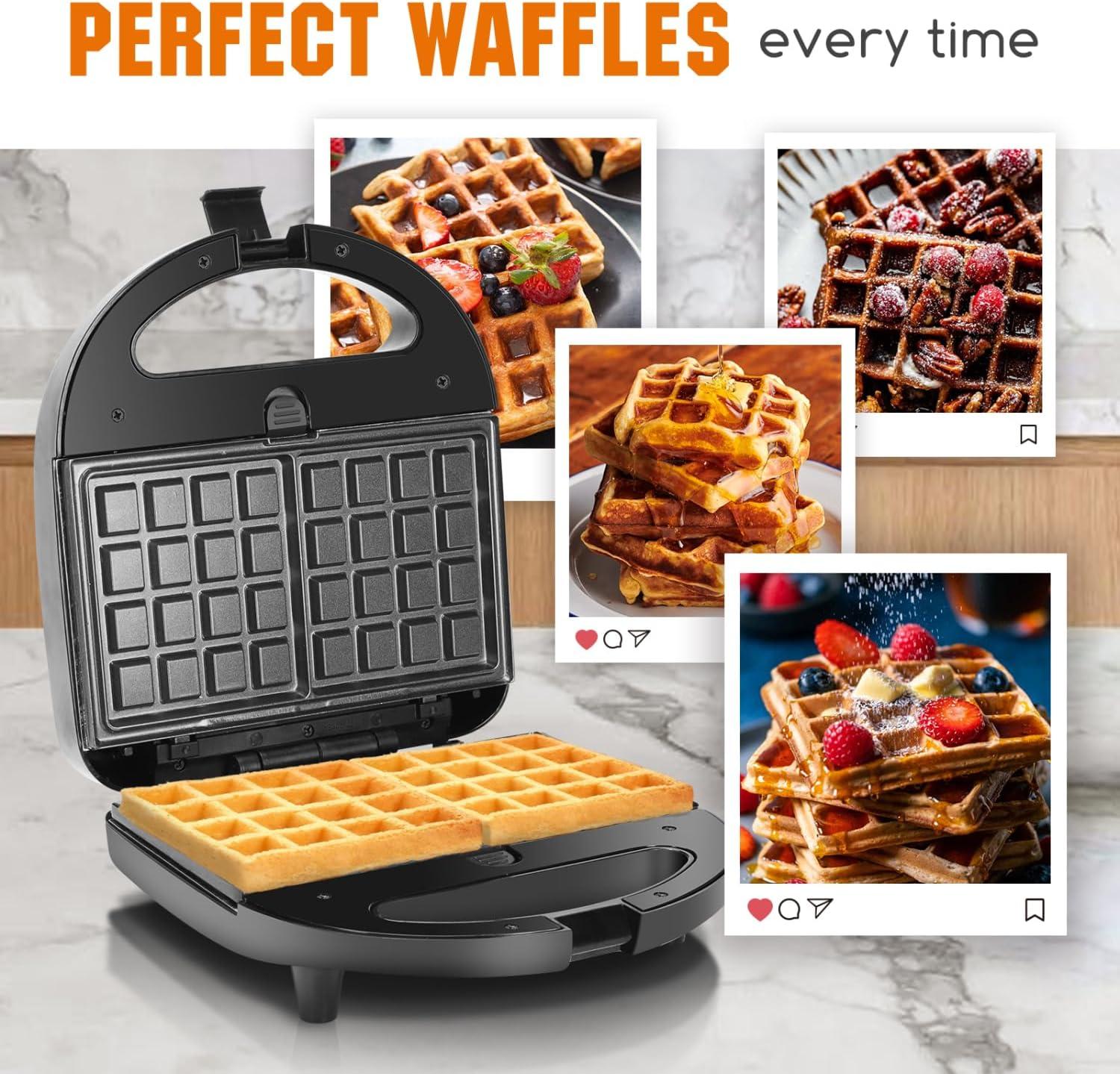 image:imageAigostar Sandwich Maker Panini Press Grill 3 in 1 Waffle Maker with Removable Nonstick Plates Electric Grilled Cheese Maker Portable Cool Touch Handle Led Indicator Lights amp Easy to Clean 750WBlack