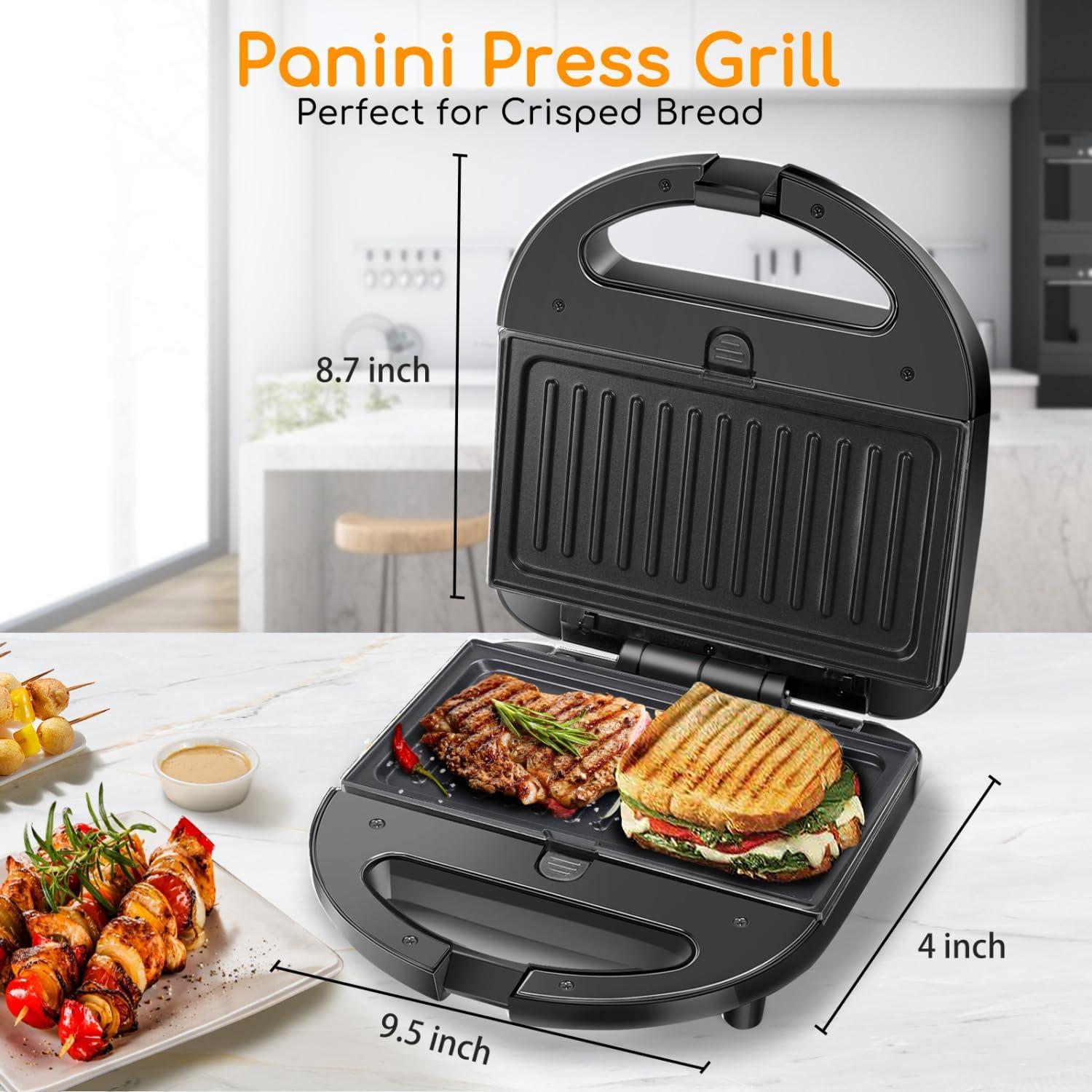 image:imageAigostar Sandwich Maker Panini Press Grill 3 in 1 Waffle Maker with Removable Nonstick Plates Electric Grilled Cheese Maker Portable Cool Touch Handle Led Indicator Lights amp Easy to Clean 750WBlack