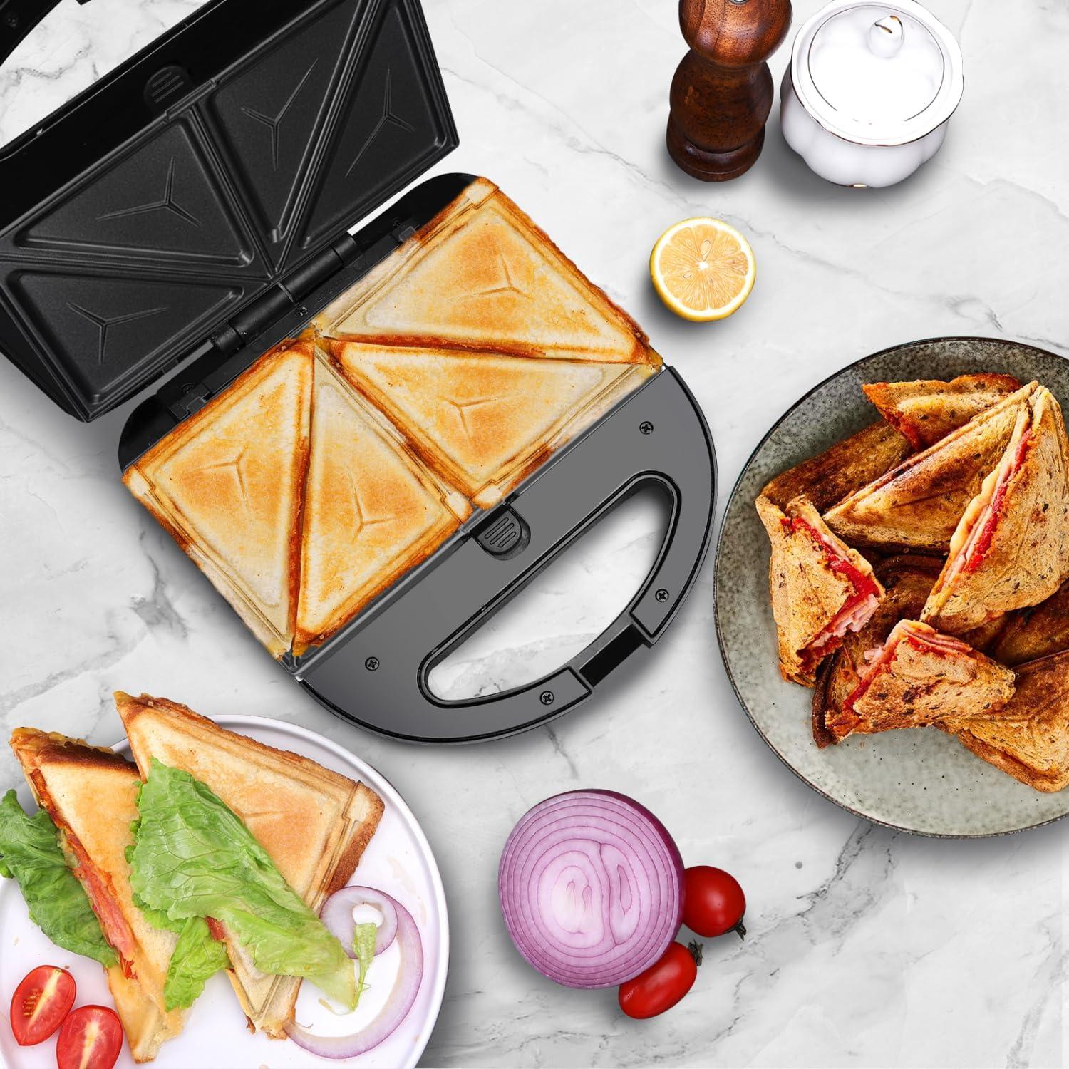image:imageAigostar Sandwich Maker Panini Press Grill 3 in 1 Waffle Maker with Removable Nonstick Plates Electric Grilled Cheese Maker Portable Cool Touch Handle Led Indicator Lights amp Easy to Clean 750WBlack