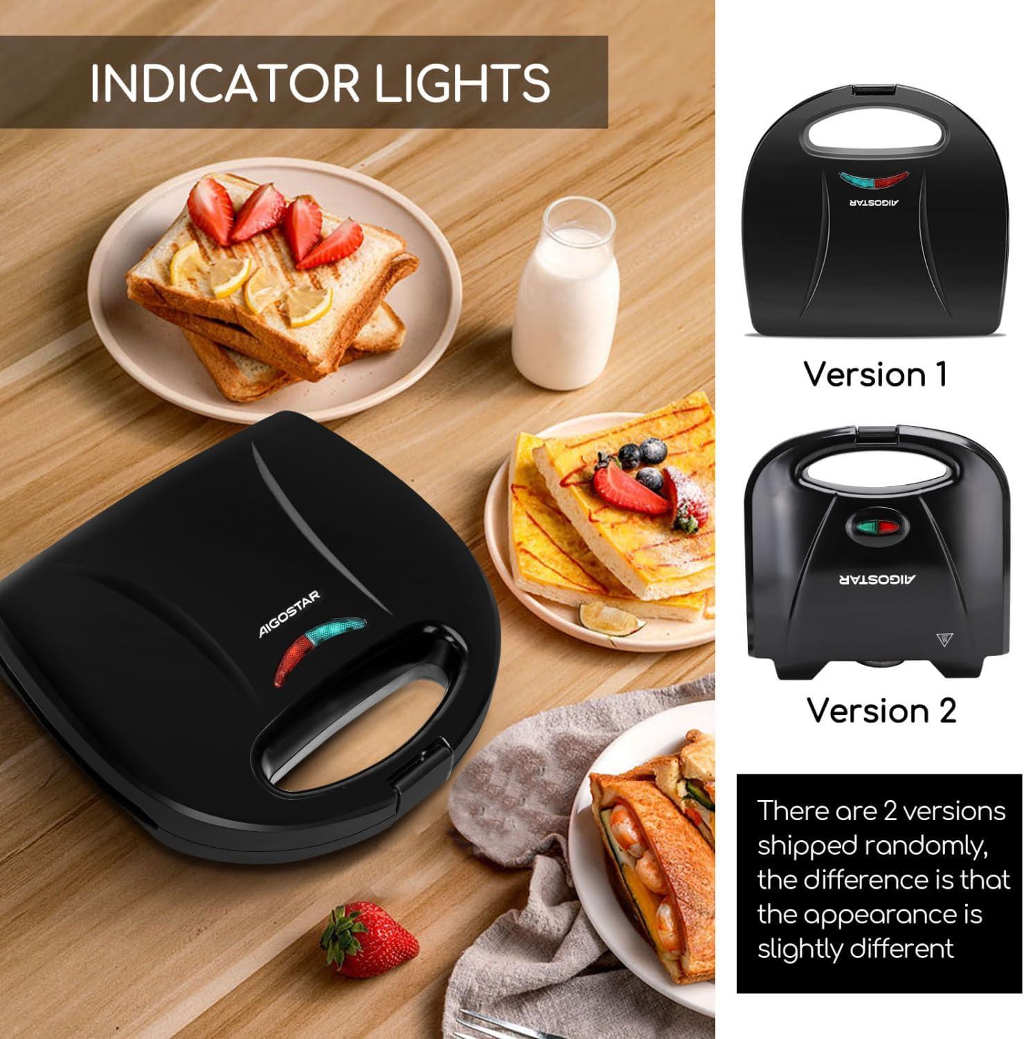 image:imageAigostar Sandwich Maker with Nonstick Deep Grid Surface for Egg Ham Steaks Compact Electric Grill Tostadora de Pan Black ETL Certificated RoyFlat