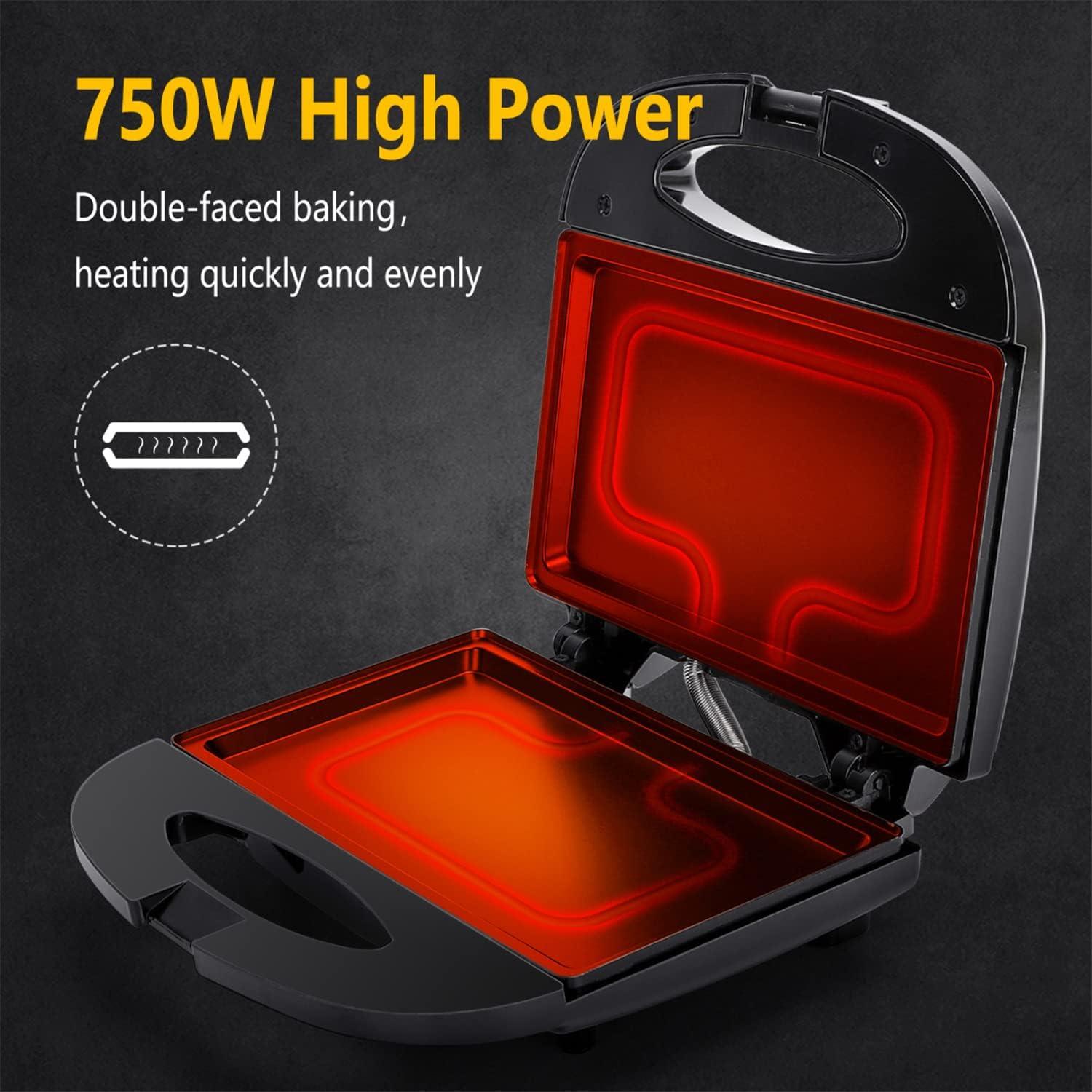 image:imageAigostar Sandwich Maker with Nonstick Deep Grid Surface for Egg Ham Steaks Compact Electric Grill Tostadora de Pan Black ETL Certificated RoyFlat