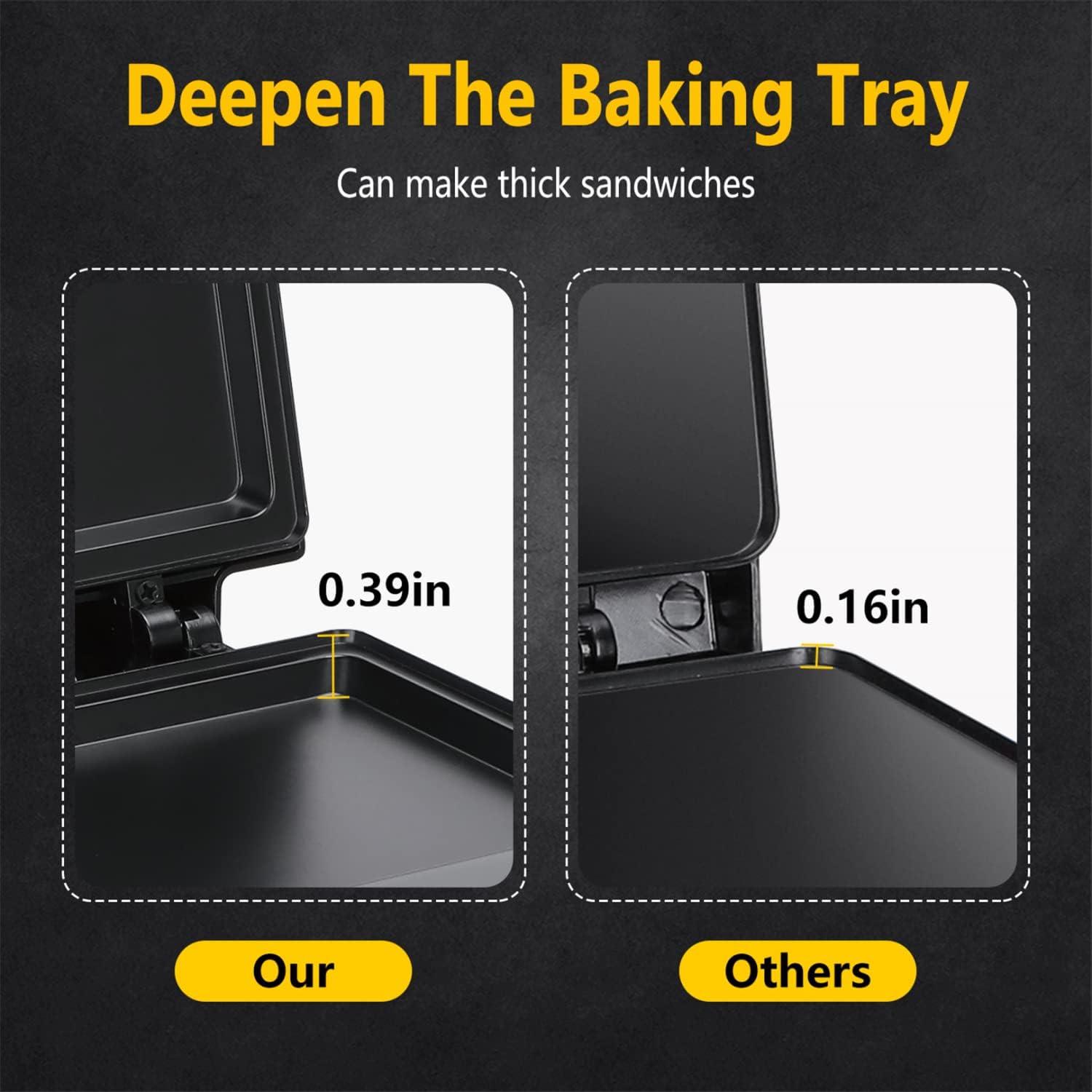 image:imageAigostar Sandwich Maker with Nonstick Deep Grid Surface for Egg Ham Steaks Compact Electric Grill Tostadora de Pan Black ETL Certificated RoyFlat