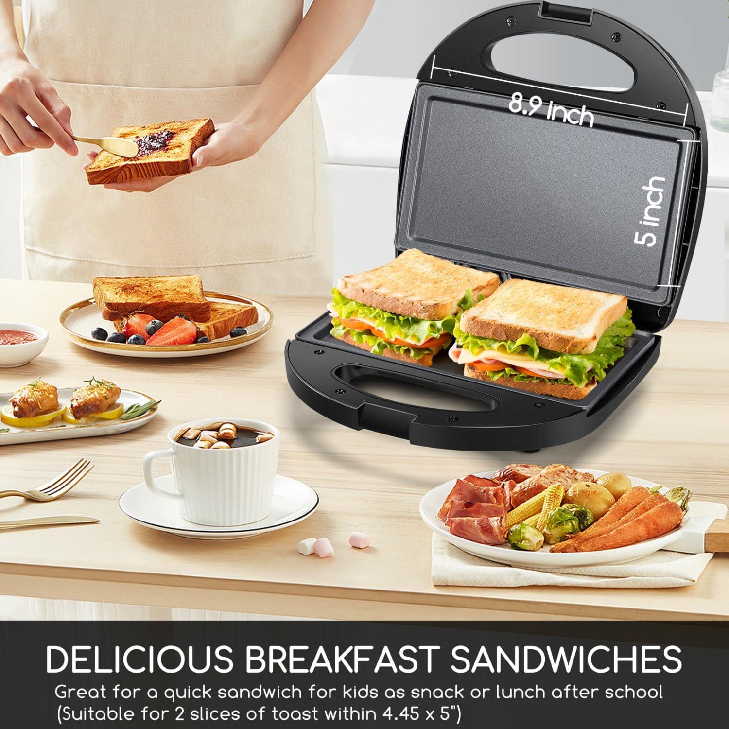 image:imageAigostar Sandwich Maker with Nonstick Deep Grid Surface for Egg Ham Steaks Compact Electric Grill Tostadora de Pan Black ETL Certificated RoyFlat