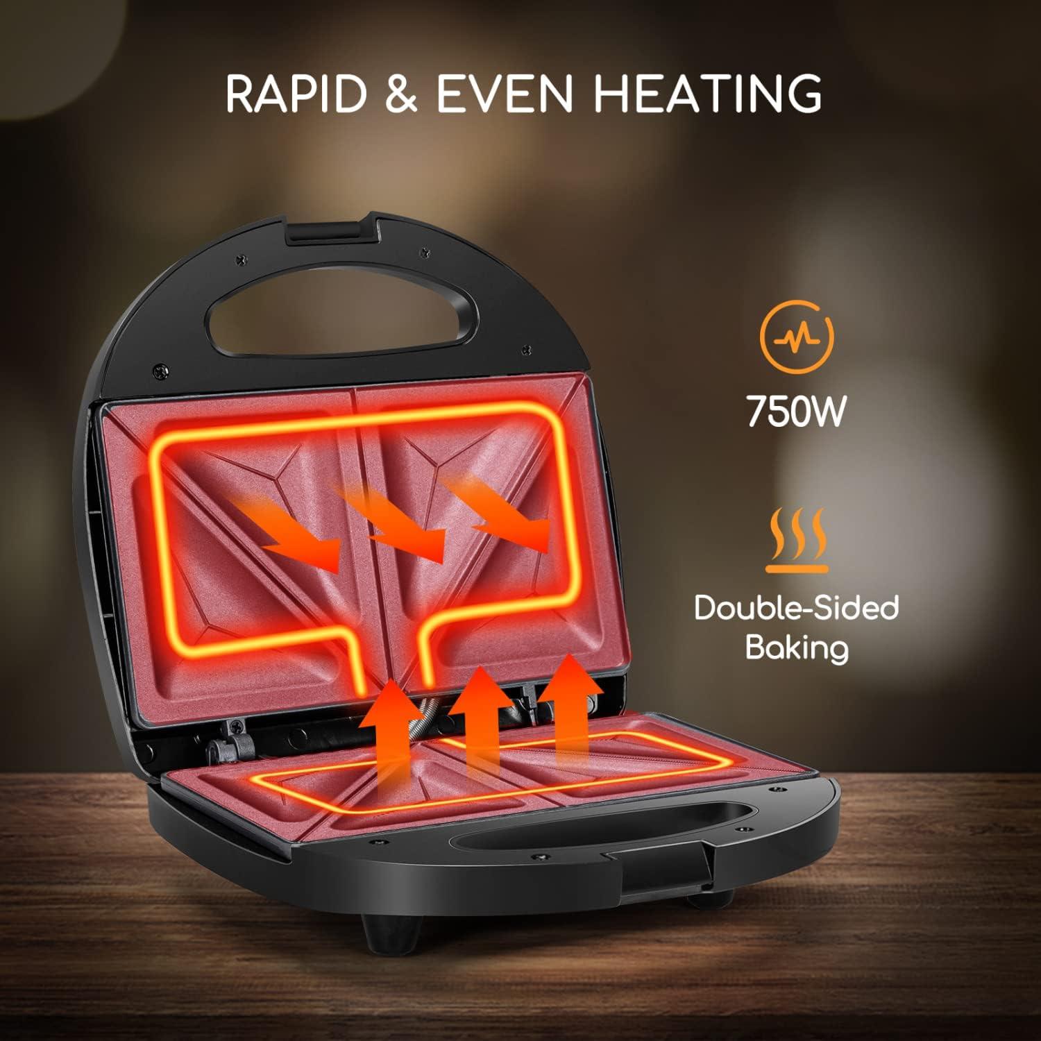 image:imageAigostar Sandwich Maker with Nonstick Deep Grid Surface for Egg Ham Steaks Compact Electric Grill Tostadora de Pan Black ETL Certificated RoyTriangle
