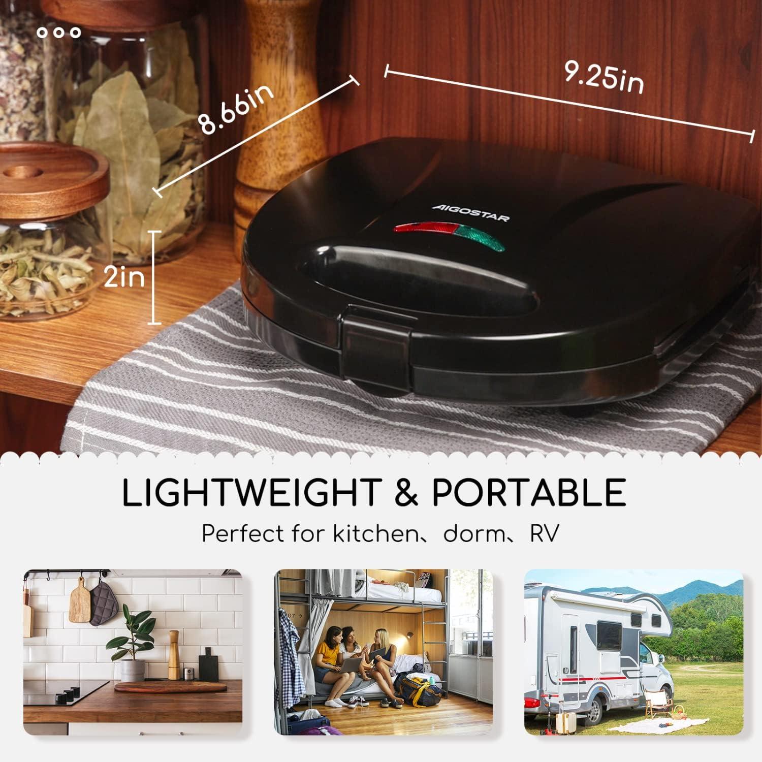 image:imageAigostar Sandwich Maker with Nonstick Deep Grid Surface for Egg Ham Steaks Compact Electric Grill Tostadora de Pan Black ETL Certificated RoyTriangle