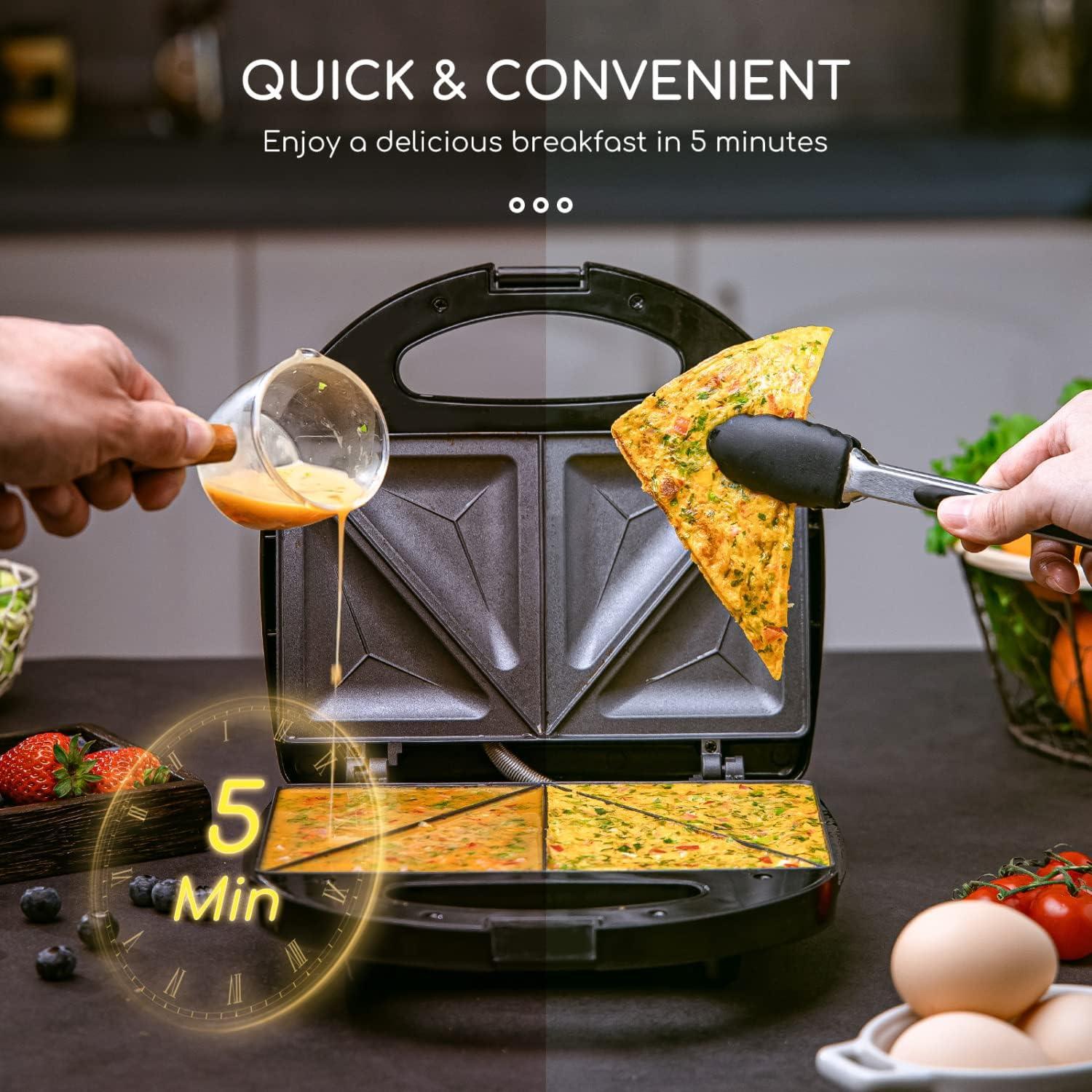 image:imageAigostar Sandwich Maker with Nonstick Deep Grid Surface for Egg Ham Steaks Compact Electric Grill Tostadora de Pan Black ETL Certificated RoyTriangle