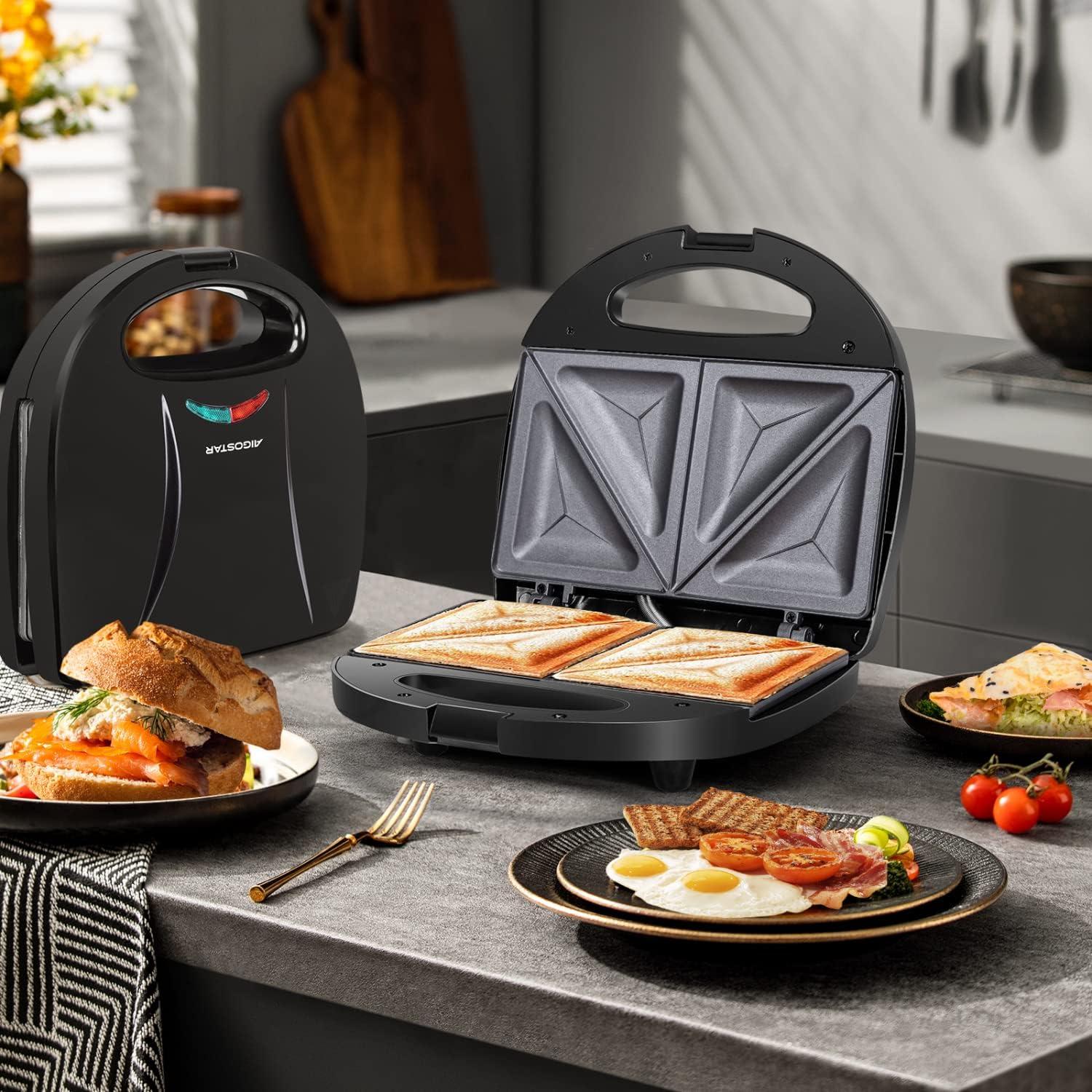 image:imageAigostar Sandwich Maker with Nonstick Deep Grid Surface for Egg Ham Steaks Compact Electric Grill Tostadora de Pan Black ETL Certificated RoyTriangle