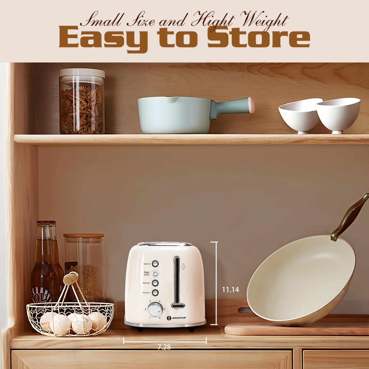 image:imageAigostar Toaster 2 Slice Retro ExtraWide Slot Toasters Best Rated Prime for Toasting Bagels Breads Waffles amp More Cancel Defrost amp 6 Browning Removable Crumb Tray Stainless Steel RedCream White
