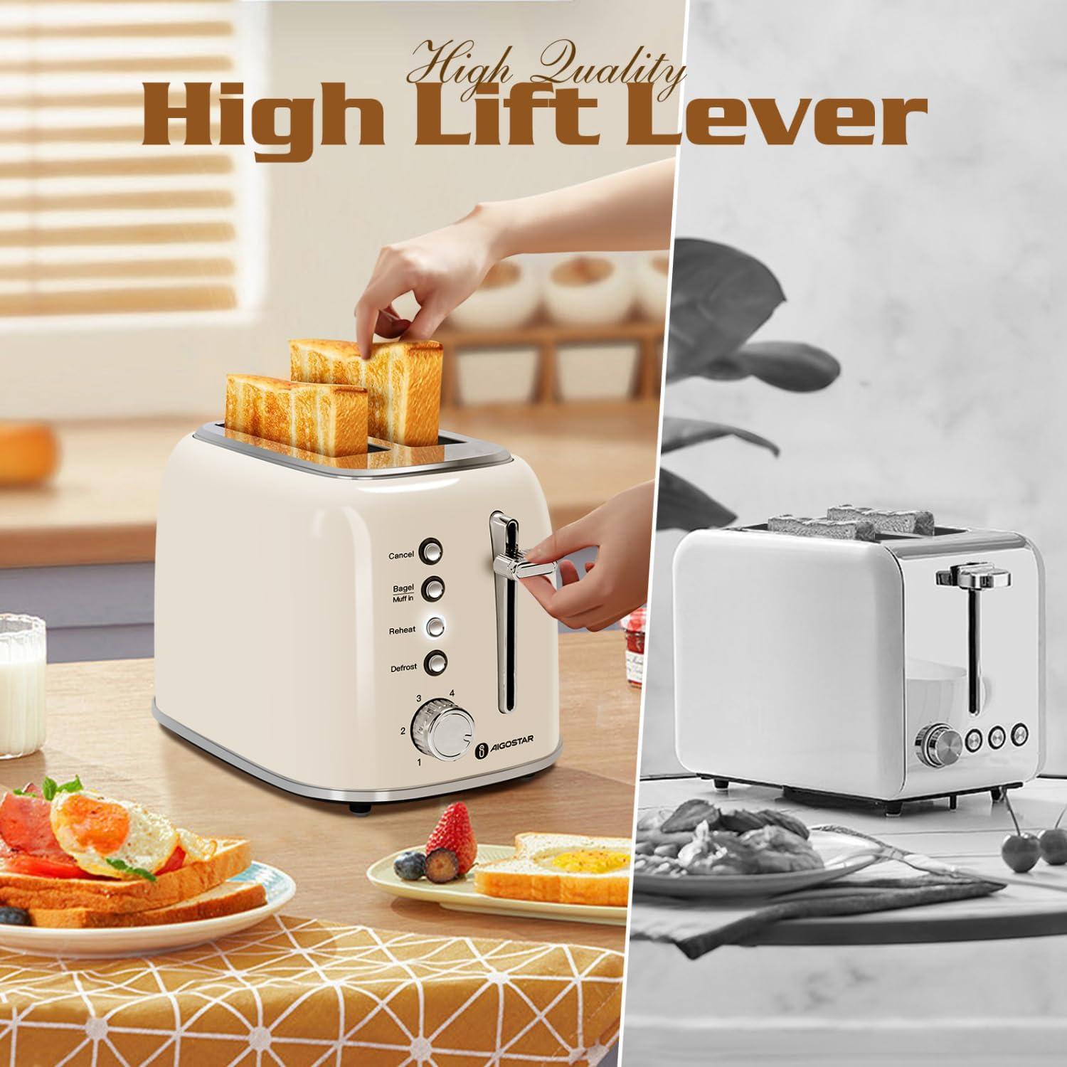 image:imageAigostar Toaster 2 Slice Retro ExtraWide Slot Toasters Best Rated Prime for Toasting Bagels Breads Waffles amp More Cancel Defrost amp 6 Browning Removable Crumb Tray Stainless Steel RedCream White