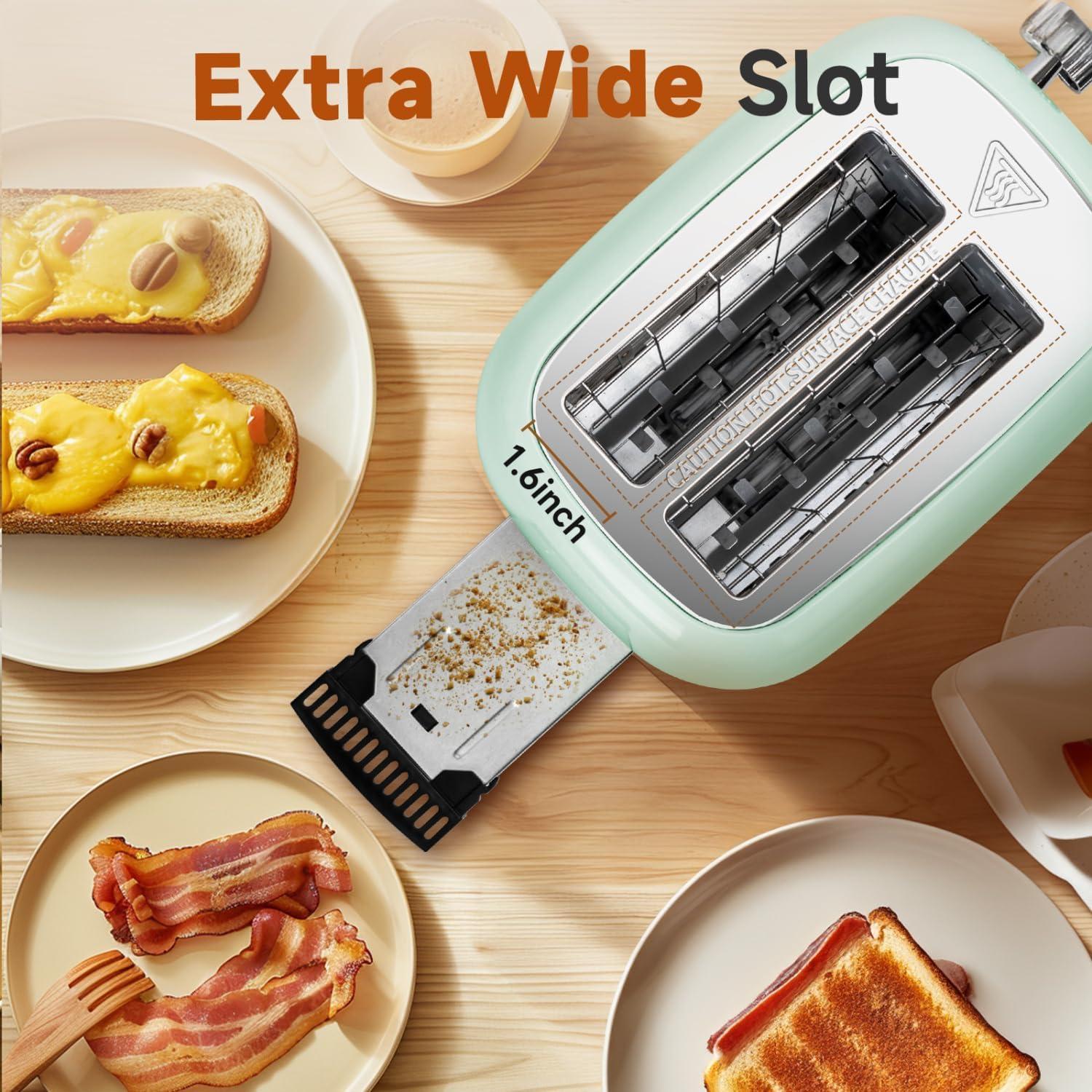 image:imageAigostar Toaster 2 Slice Retro ExtraWide Slot Toasters Best Rated Prime for Toasting Bagels Breads Waffles amp More Cancel Defrost amp 6 Browning Removable Crumb Tray Stainless Steel RedAqua Green