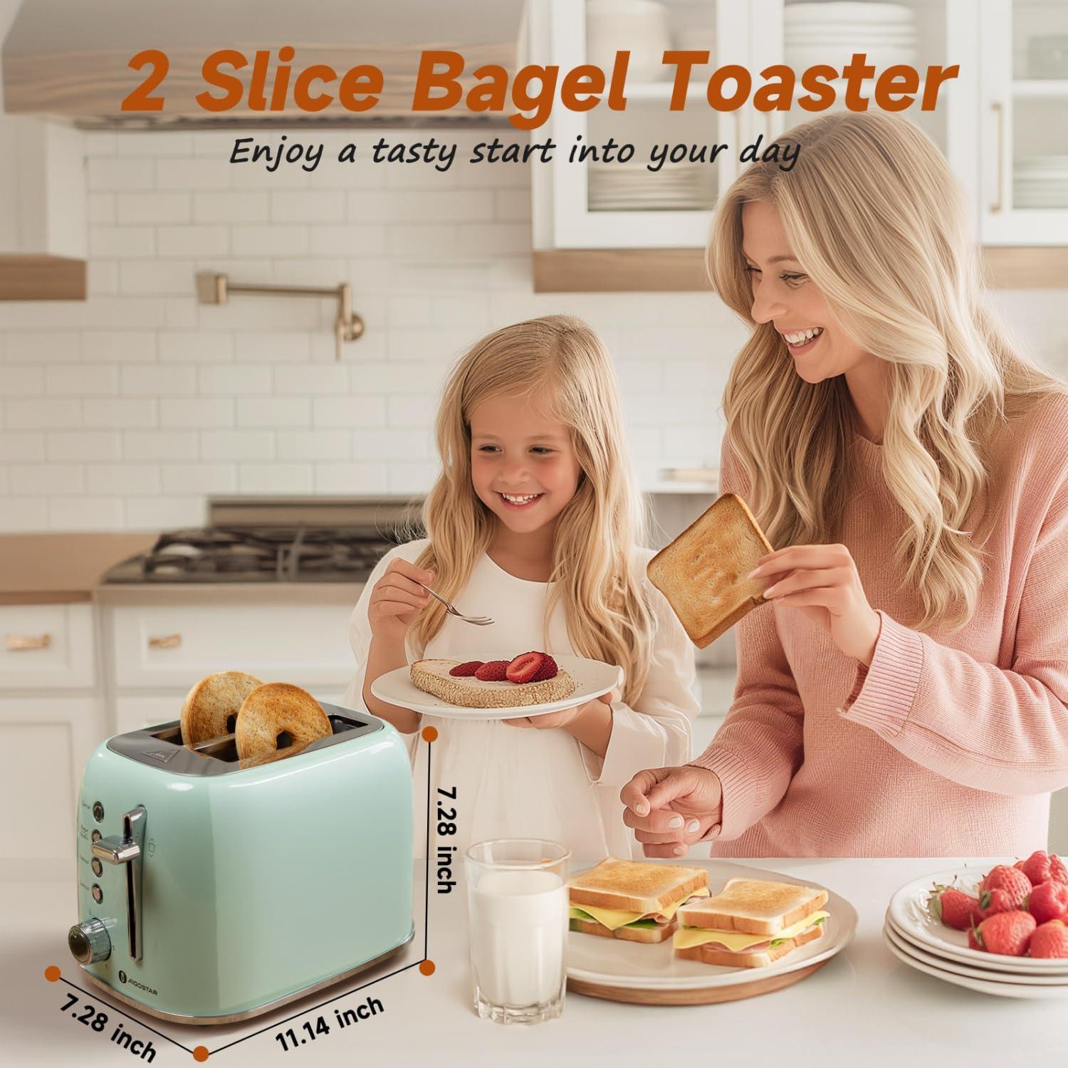 image:imageAigostar Toaster 2 Slice Retro ExtraWide Slot Toasters Best Rated Prime for Toasting Bagels Breads Waffles amp More Cancel Defrost amp 6 Browning Removable Crumb Tray Stainless Steel RedAqua Green