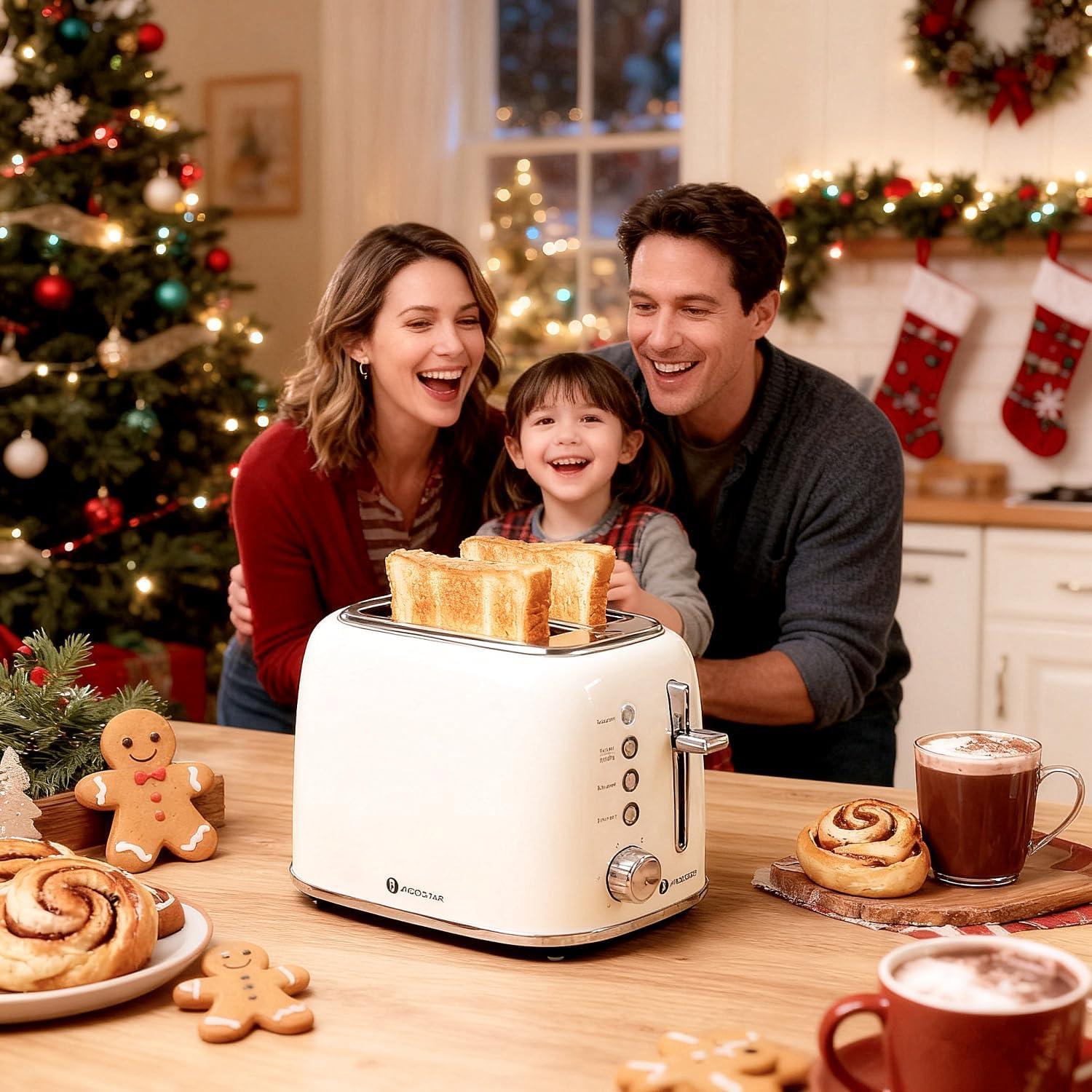 image:imageAigostar Toaster 2 Slice Retro ExtraWide Slot Toasters Best Rated Prime for Toasting Bagels Breads Waffles amp More Cancel Defrost amp 6 Browning Removable Crumb Tray Stainless Steel RedCream White