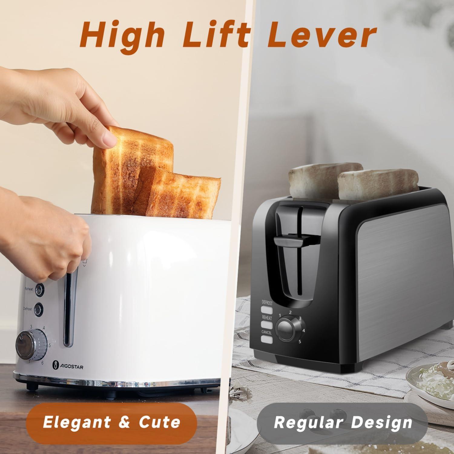 image:imageAigostar Toaster 2 Slice Retro ExtraWide Slot Toasters Best Rated Prime for Toasting Bagels Breads Waffles amp More Cancel Defrost amp 6 Browning Removable Crumb Tray Stainless Steel RedPearl White