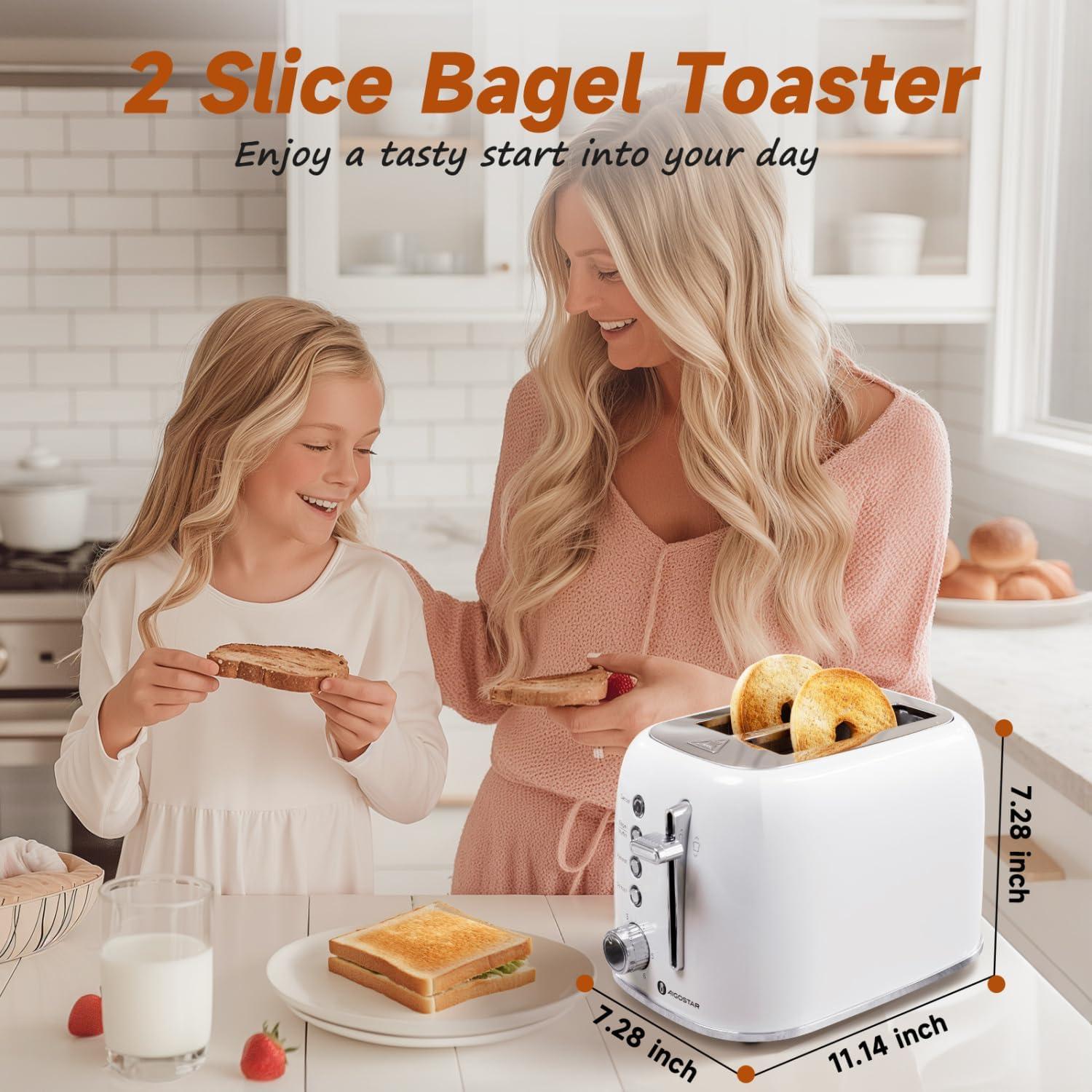 image:imageAigostar Toaster 2 Slice Retro ExtraWide Slot Toasters Best Rated Prime for Toasting Bagels Breads Waffles amp More Cancel Defrost amp 6 Browning Removable Crumb Tray Stainless Steel RedPearl White