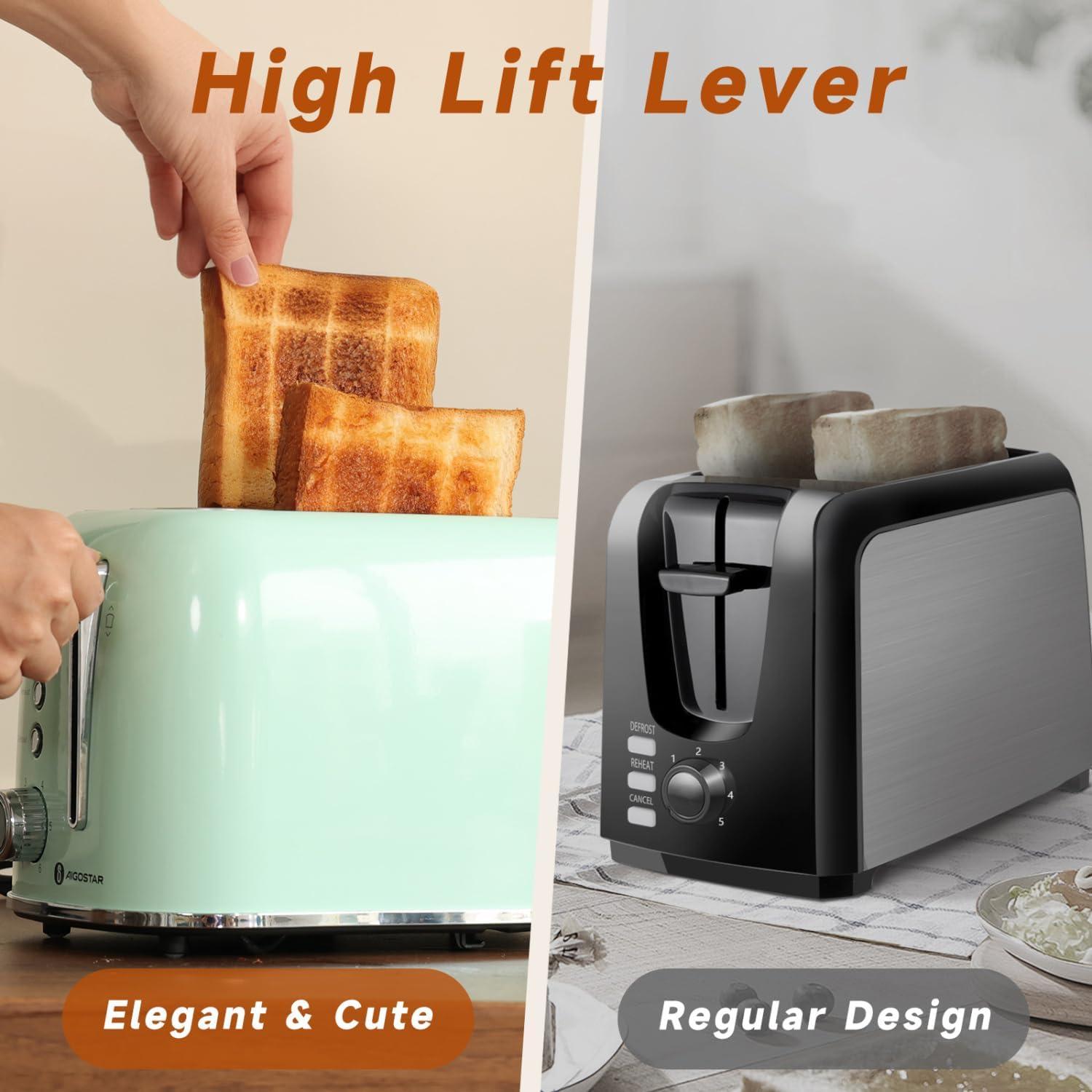 image:imageAigostar Toaster 2 Slice Retro ExtraWide Slot Toasters Best Rated Prime for Toasting Bagels Breads Waffles amp More Cancel Defrost amp 6 Browning Removable Crumb Tray Stainless Steel RedAqua Green