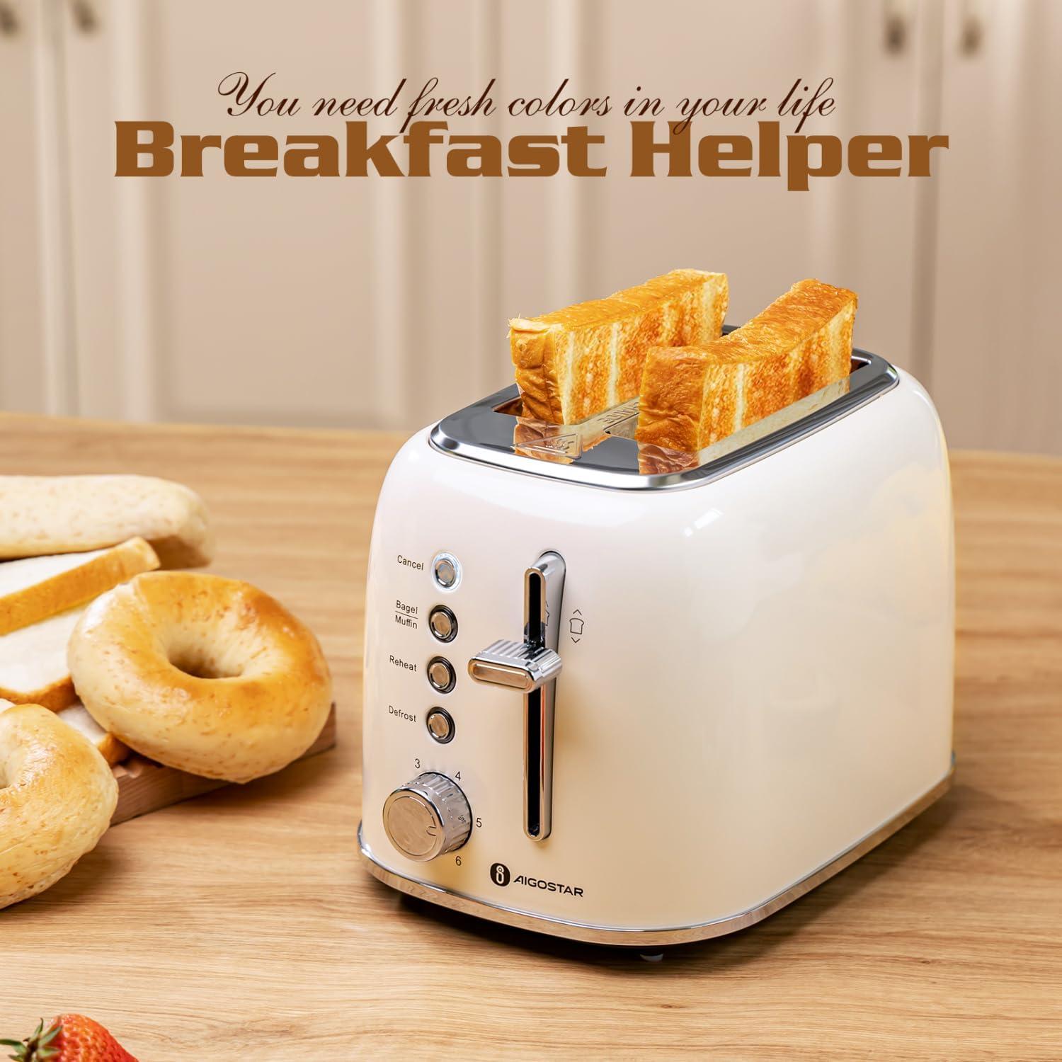 image:imageAigostar Toaster 2 Slice Retro ExtraWide Slot Toasters Best Rated Prime for Toasting Bagels Breads Waffles amp More Cancel Defrost amp 6 Browning Removable Crumb Tray Stainless Steel RedCream White
