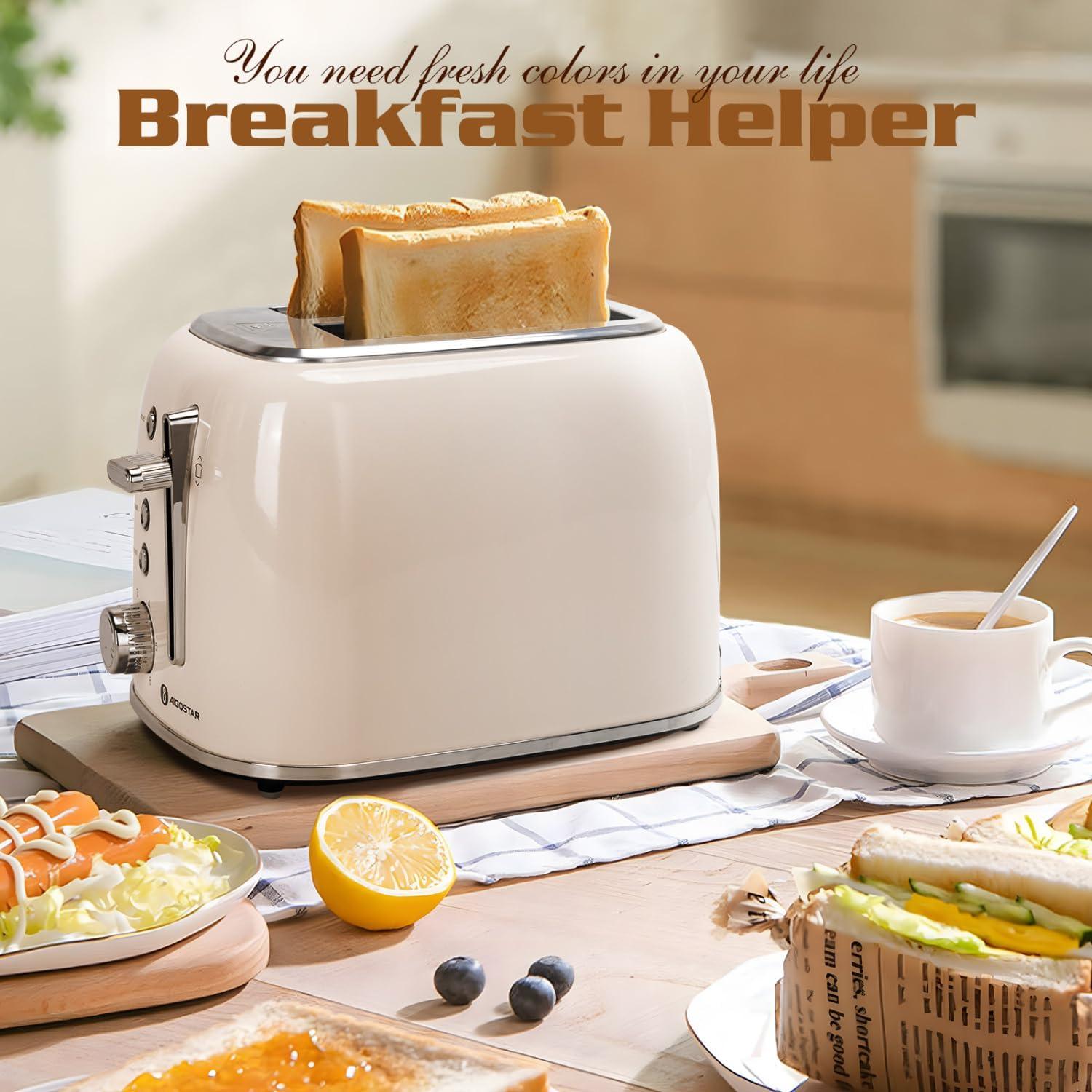 image:imageAigostar Toaster 2 Slice Retro ExtraWide Slot Toasters Best Rated Prime for Toasting Bagels Breads Waffles amp More Cancel Defrost amp 6 Browning Removable Crumb Tray Stainless Steel RedCream White