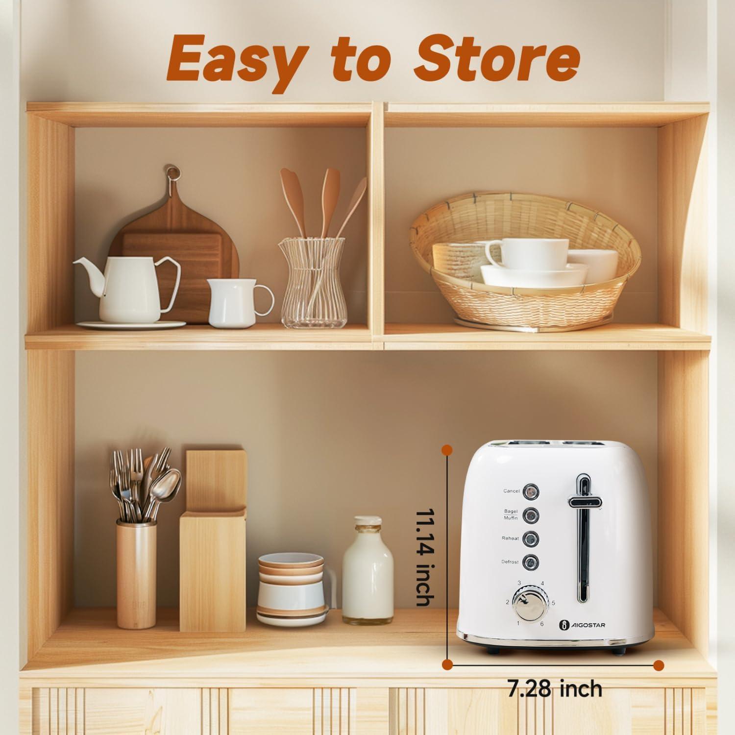 image:imageAigostar Toaster 2 Slice Retro ExtraWide Slot Toasters Best Rated Prime for Toasting Bagels Breads Waffles amp More Cancel Defrost amp 6 Browning Removable Crumb Tray Stainless Steel RedPearl White