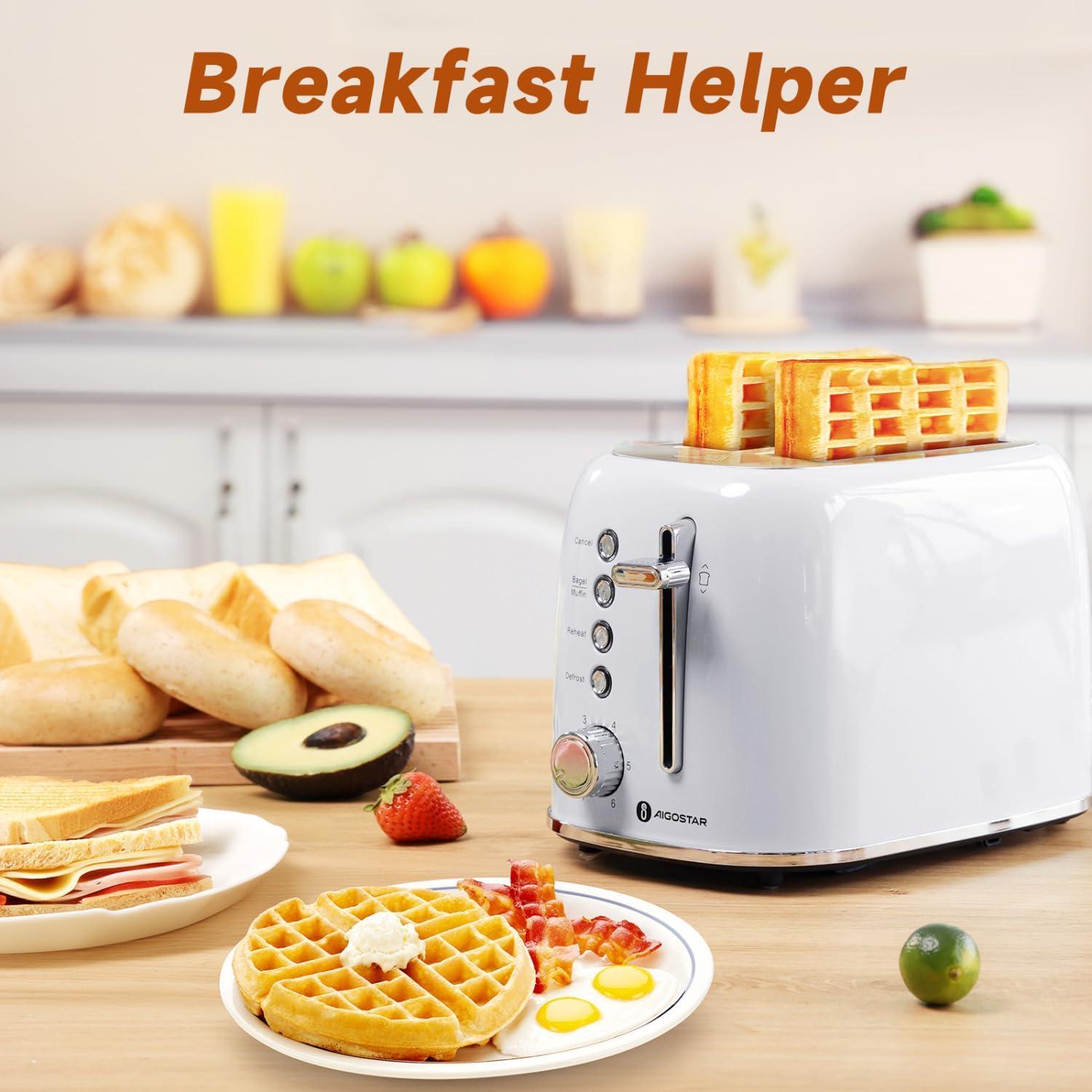 image:imageAigostar Toaster 2 Slice Retro ExtraWide Slot Toasters Best Rated Prime for Toasting Bagels Breads Waffles amp More Cancel Defrost amp 6 Browning Removable Crumb Tray Stainless Steel RedPearl White