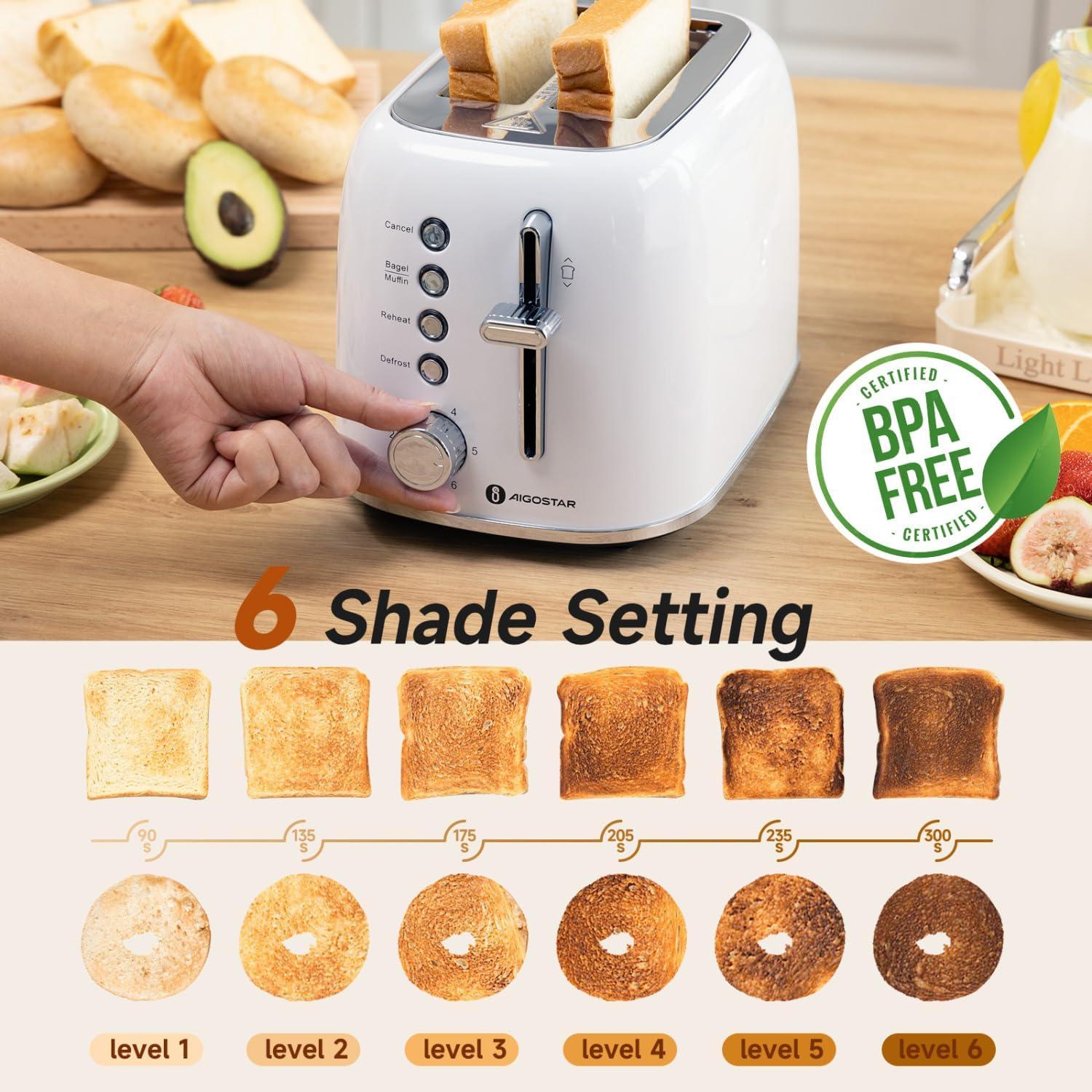 image:imageAigostar Toaster 2 Slice Retro ExtraWide Slot Toasters Best Rated Prime for Toasting Bagels Breads Waffles amp More Cancel Defrost amp 6 Browning Removable Crumb Tray Stainless Steel RedPearl White