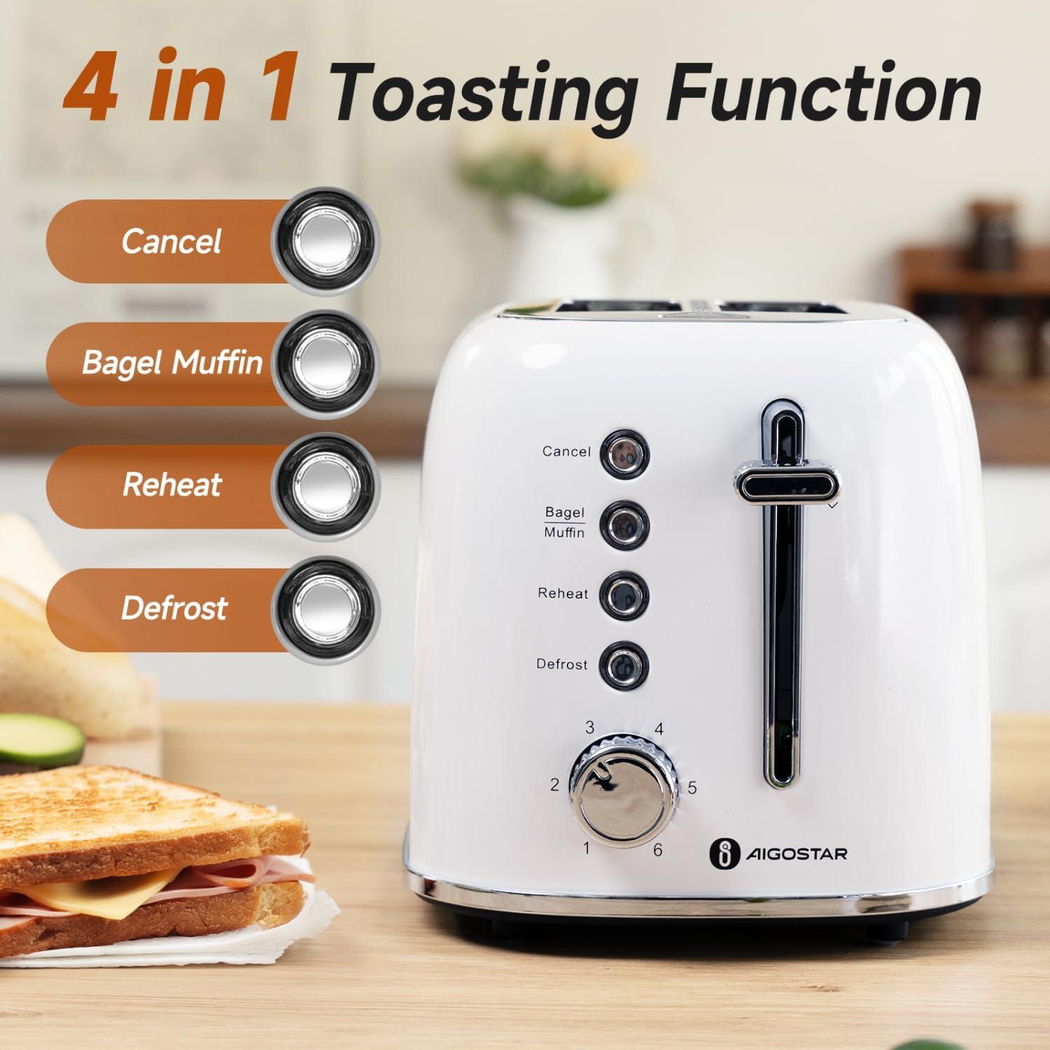 image:imageAigostar Toaster 2 Slice Retro ExtraWide Slot Toasters Best Rated Prime for Toasting Bagels Breads Waffles amp More Cancel Defrost amp 6 Browning Removable Crumb Tray Stainless Steel RedPearl White