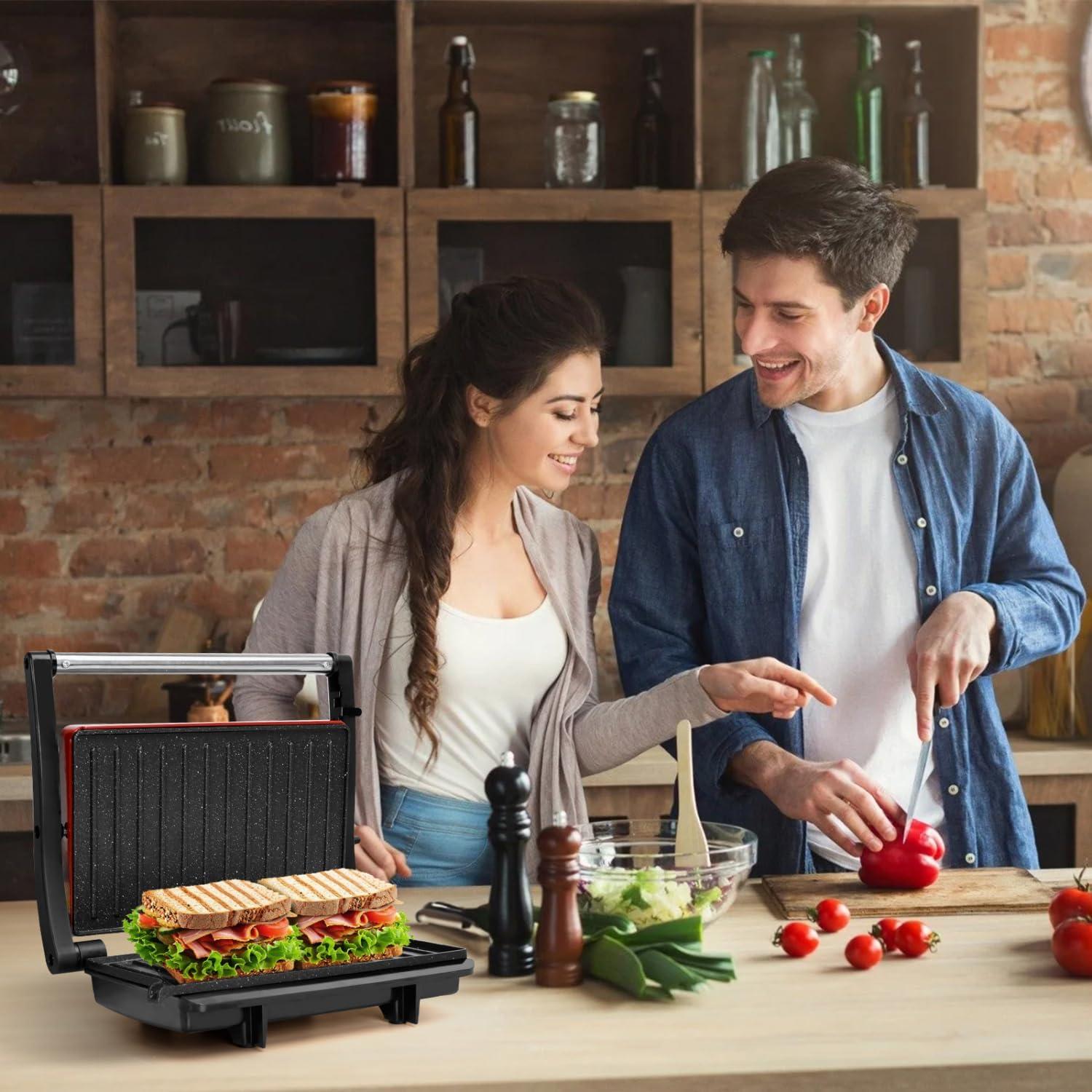 image:imagePanini Press Grill Aigostar 1000W Sandwich Maker with Ceramic Nonstick Plates Opens 180 Degrees for Any Size Food 3in1 Sandwich Press Electric Grill Drip Spout amp Locking Lid RedRed