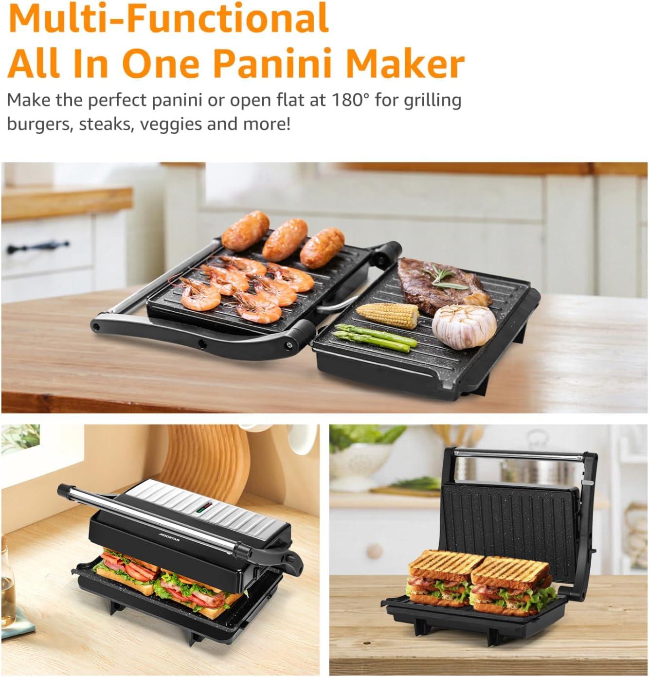 image:imagePanini Press Grill Aigostar 1000W Sandwich Maker with Ceramic Nonstick Plates Opens 180 Degrees for Any Size Food 3in1 Sandwich Press Electric Grill Drip Spout amp Locking Lid RedBlack