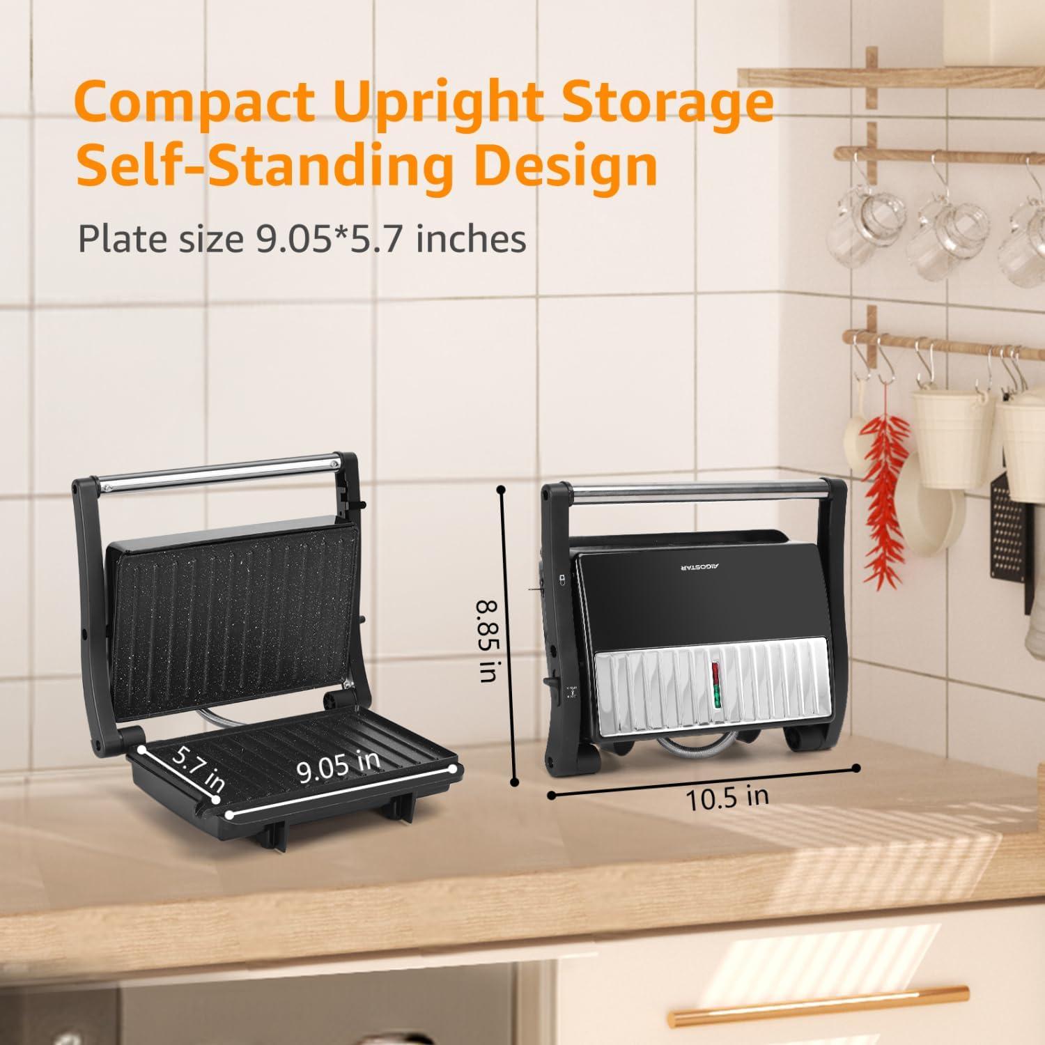 image:imagePanini Press Grill Aigostar 1000W Sandwich Maker with Ceramic Nonstick Plates Opens 180 Degrees for Any Size Food 3in1 Sandwich Press Electric Grill Drip Spout amp Locking Lid RedBlack