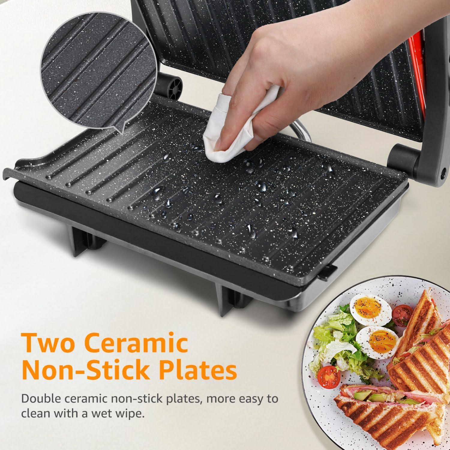image:imagePanini Press Grill Aigostar 1000W Sandwich Maker with Ceramic Nonstick Plates Opens 180 Degrees for Any Size Food 3in1 Sandwich Press Electric Grill Drip Spout amp Locking Lid RedRed