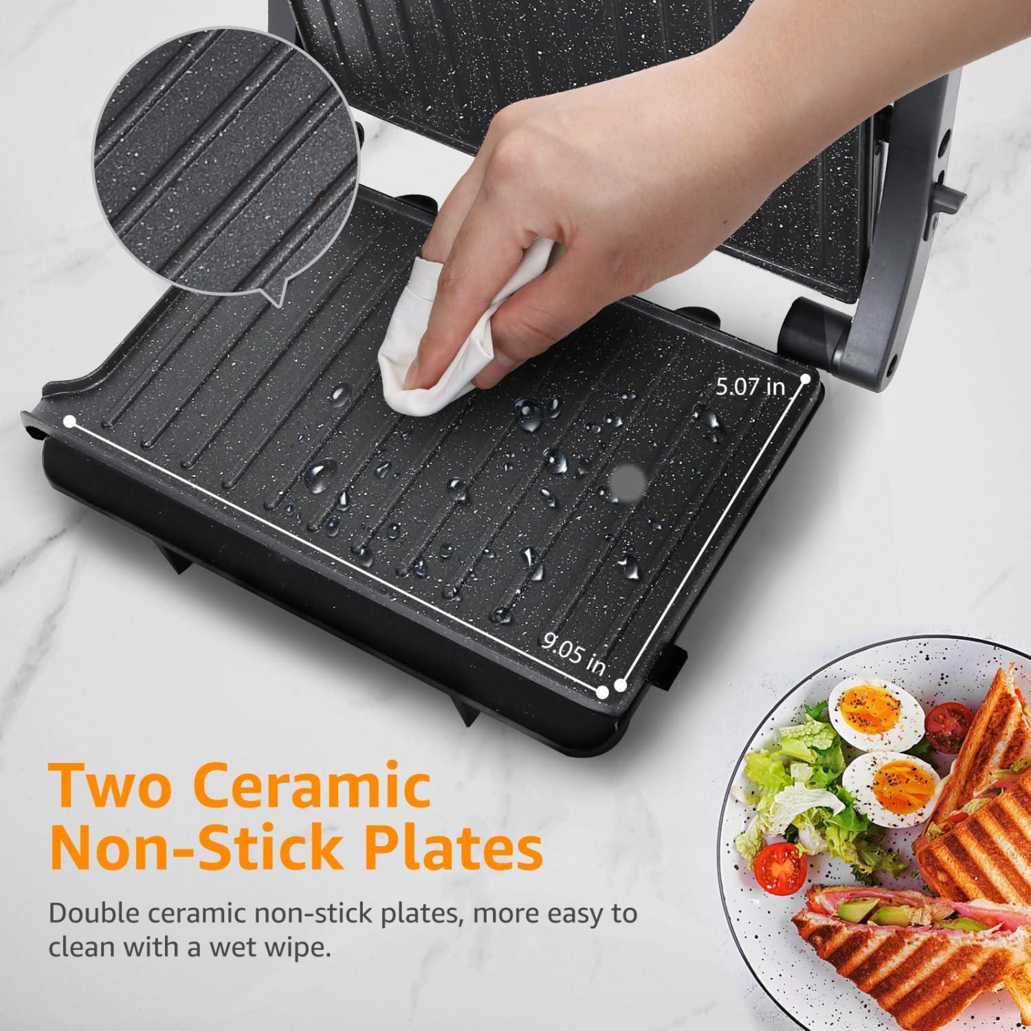 image:imagePanini Press Grill Aigostar 1000W Sandwich Maker with Ceramic Nonstick Plates Opens 180 Degrees for Any Size Food 3in1 Sandwich Press Electric Grill Drip Spout amp Locking Lid RedBlack