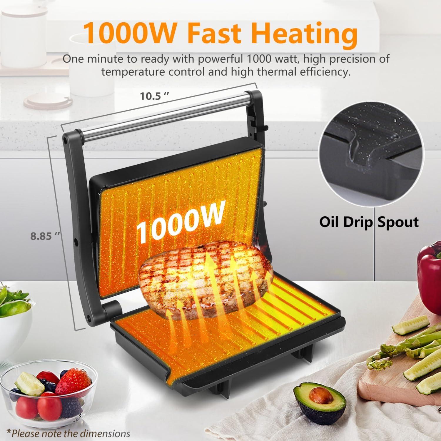 image:imagePanini Press Grill Aigostar 1000W Sandwich Maker with Ceramic Nonstick Plates Opens 180 Degrees for Any Size Food 3in1 Sandwich Press Electric Grill Drip Spout amp Locking Lid RedBlack