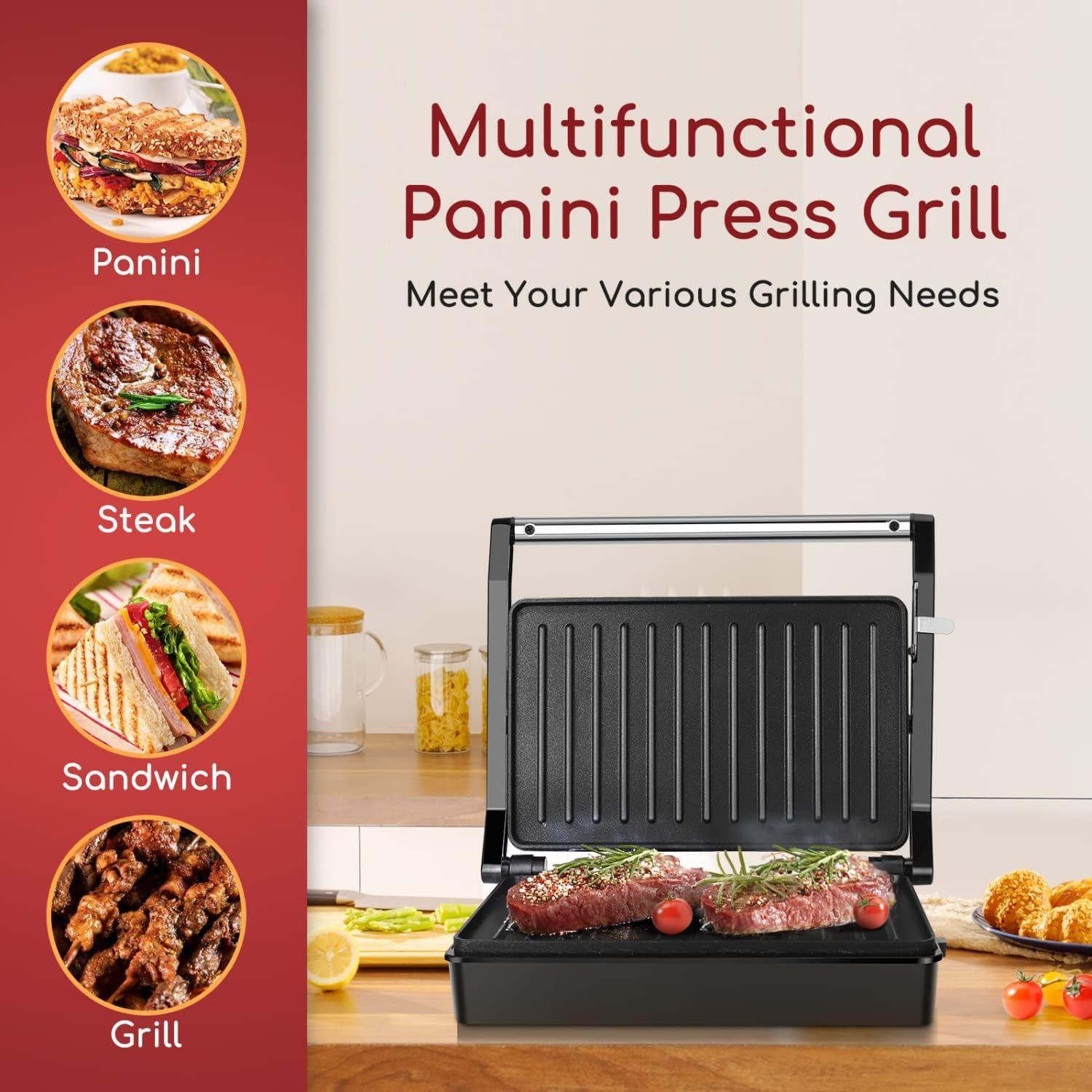 image:imagePanini Press Sandwich Maker Aigostar 1000W Sandwich Press Grill with NonStick Coated Plates Indicator Light Locking Lid Cool Touch Handle Panini Maker Panini Press Grill Easy to Storage amp Clean