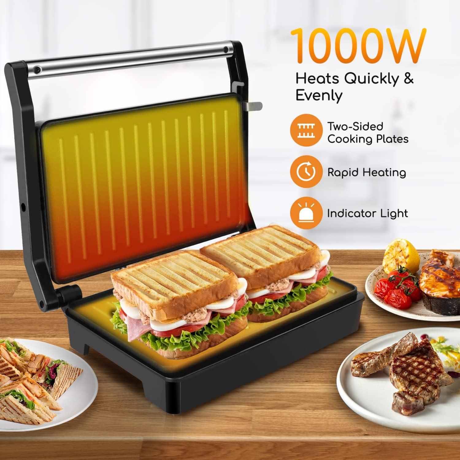 image:imagePanini Press Sandwich Maker Aigostar 1000W Sandwich Press Grill with NonStick Coated Plates Indicator Light Locking Lid Cool Touch Handle Panini Maker Panini Press Grill Easy to Storage amp Clean