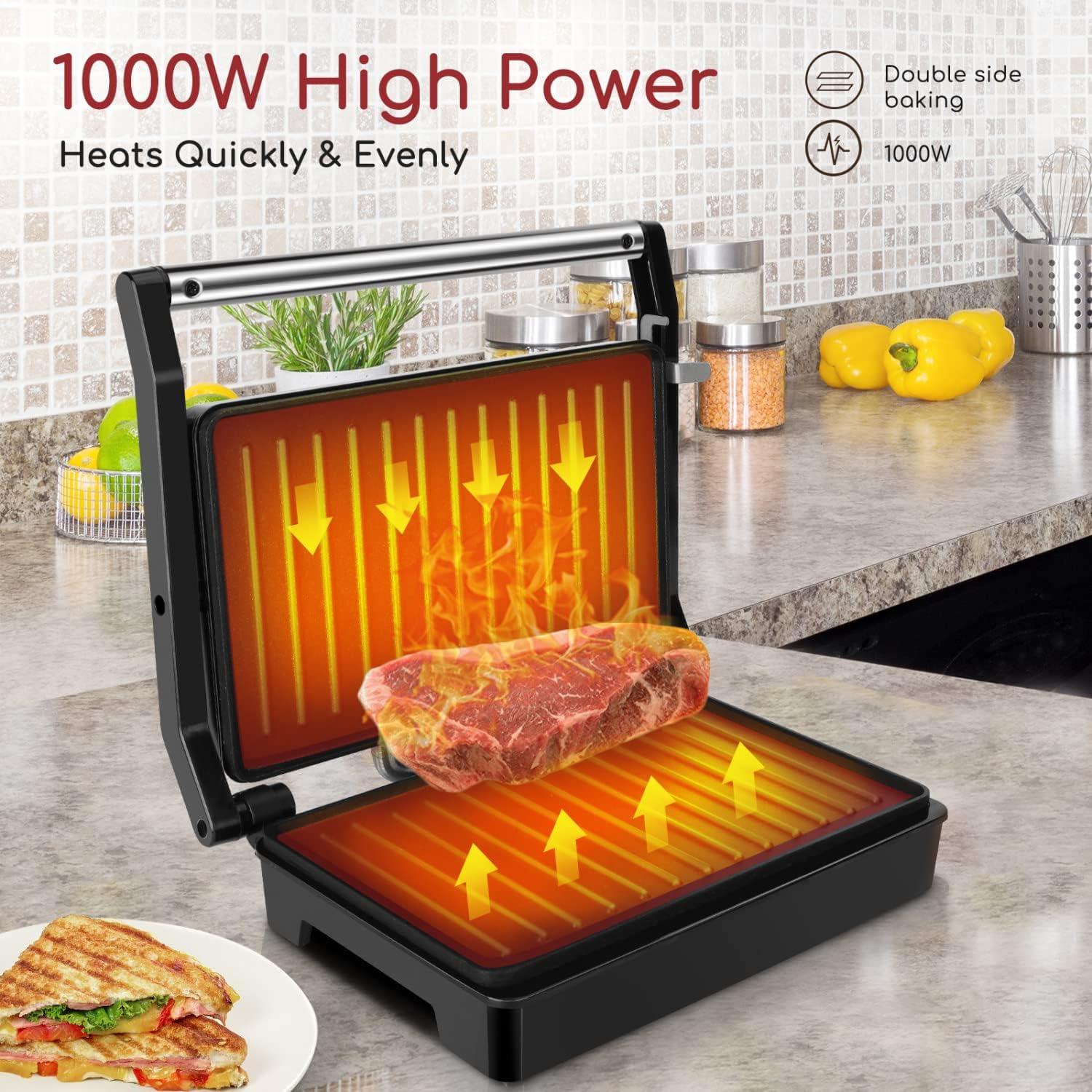image:imagePanini Press Sandwich Maker Aigostar 1000W Sandwich Press Grill with NonStick Coated Plates Indicator Light Locking Lid Cool Touch Handle Panini Maker Panini Press Grill Easy to Storage amp Clean
