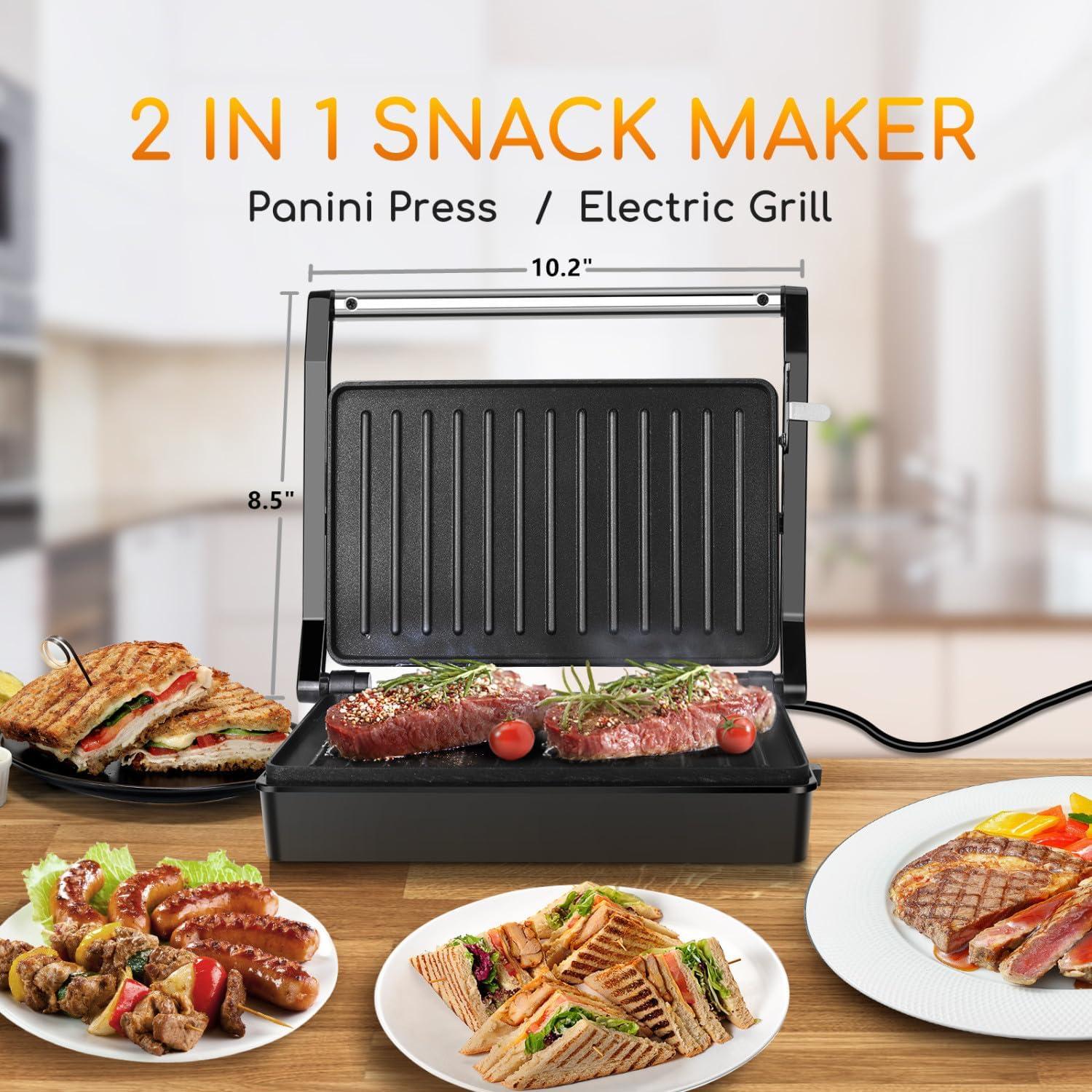 image:imagePanini Press Sandwich Maker Aigostar 1000W Sandwich Press Grill with NonStick Coated Plates Indicator Light Locking Lid Cool Touch Handle Panini Maker Panini Press Grill Easy to Storage amp Clean