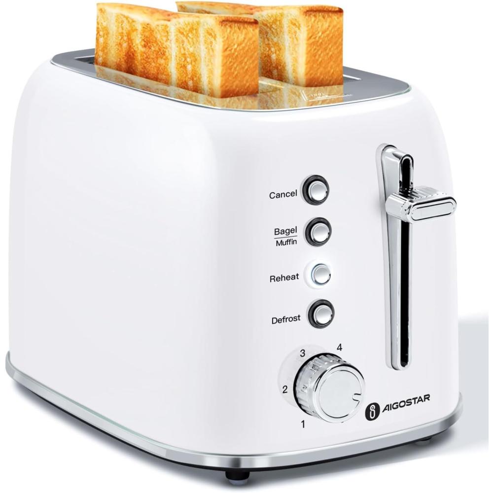 image:imageAigostar Toaster 2 Slice Retro ExtraWide Slot Toasters Best Rated Prime for Toasting Bagels Breads Waffles amp More Cancel Defrost amp 6 Browning Removable Crumb Tray Stainless Steel RedPearl White