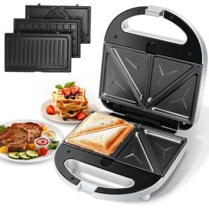 image:imageAigostar Sandwich Maker Panini Press Grill 3 in 1 Waffle Maker with Removable Nonstick Plates Electric Grilled Cheese Maker Portable Cool Touch Handle Led Indicator Lights amp Easy to Clean 750WGrey