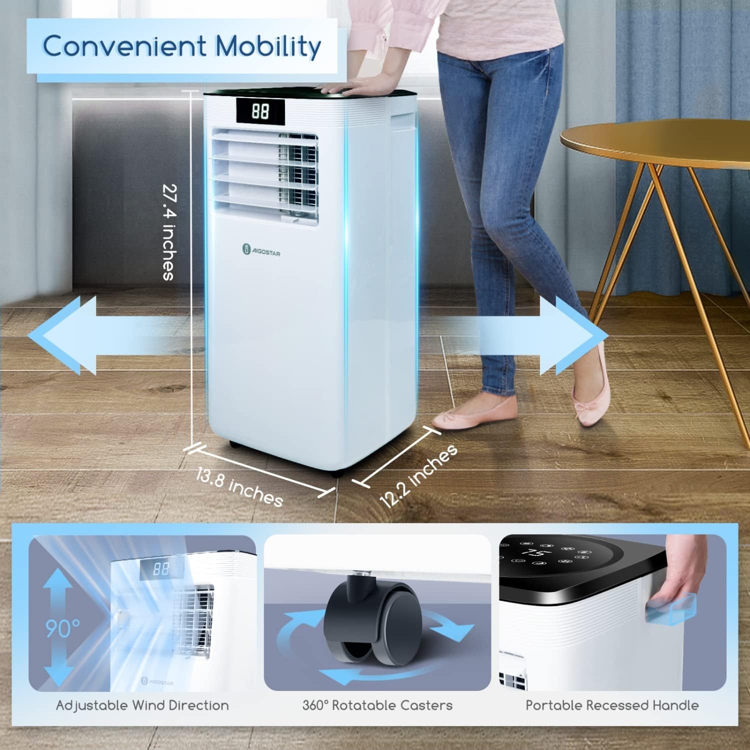 image:imageAigostar 10000 BTU Smart 4in1 Dehumidifier Fan AC Unit WIFI App amp Remote Control Compatible with Alexa amp Google Assistant 24H Timer Window Kit White