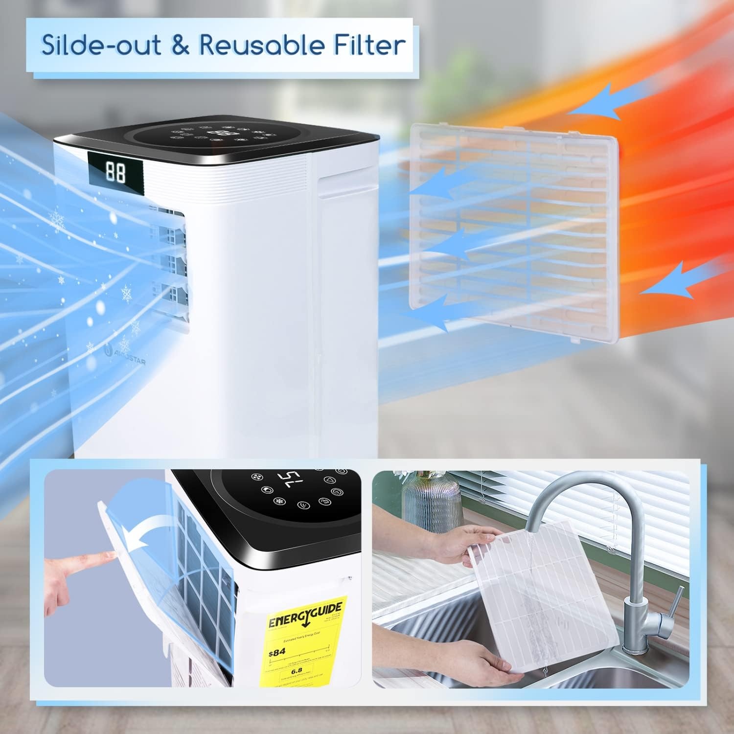 image:imageAigostar 10000 BTU Smart 4in1 Dehumidifier Fan AC Unit WIFI App amp Remote Control Compatible with Alexa amp Google Assistant 24H Timer Window Kit White