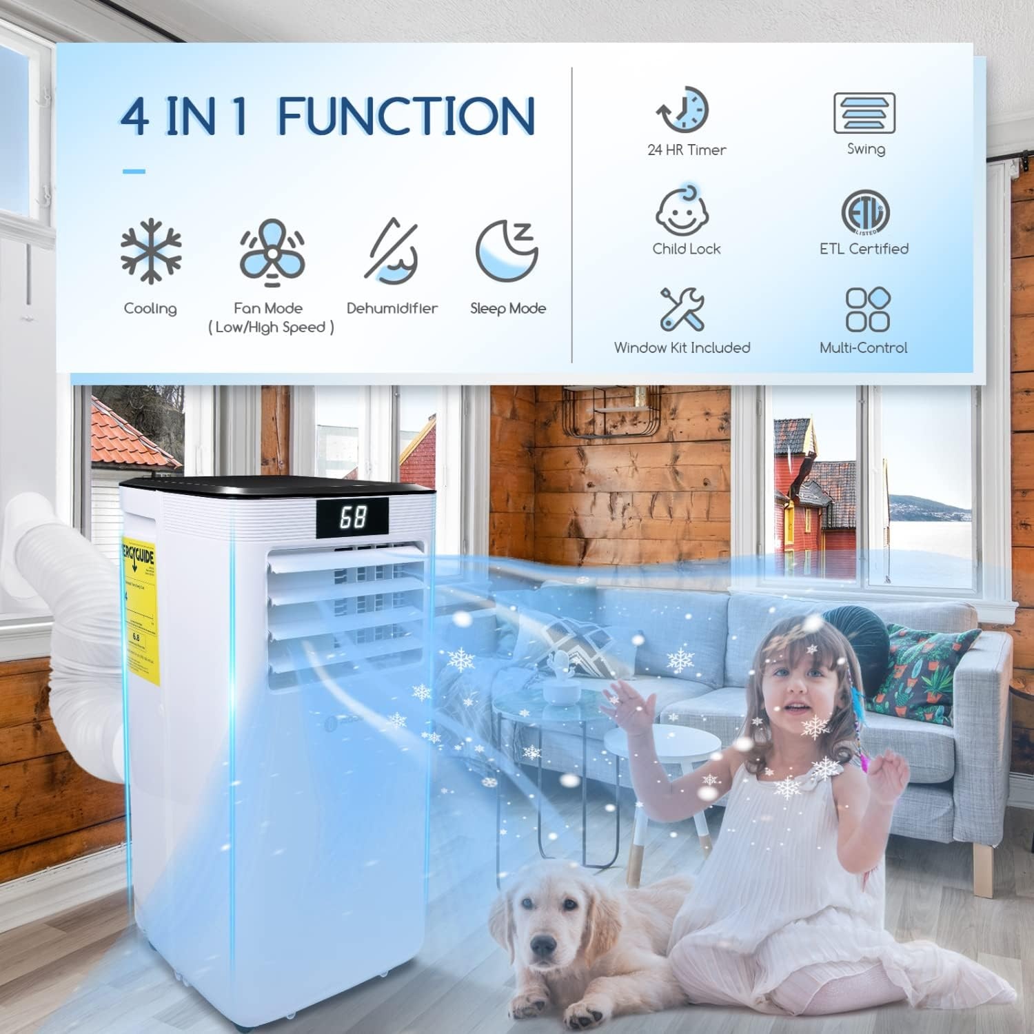 image:imageAigostar 10000 BTU Smart 4in1 Dehumidifier Fan AC Unit WIFI App amp Remote Control Compatible with Alexa amp Google Assistant 24H Timer Window Kit White