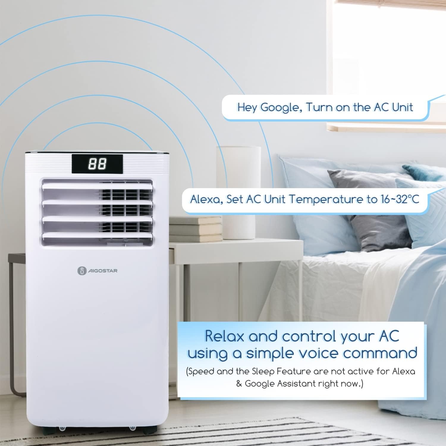 image:imageAigostar 10000 BTU Smart 4in1 Dehumidifier Fan AC Unit WIFI App amp Remote Control Compatible with Alexa amp Google Assistant 24H Timer Window Kit White