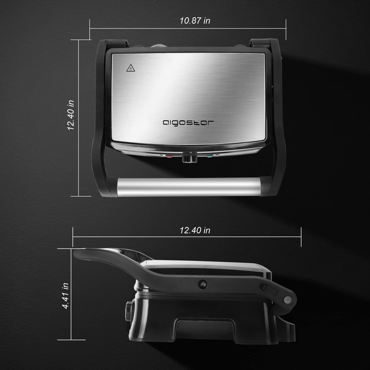 image:imageAigostar Electric Panini Press 1500W Stainless Steel Sandwich Maker with Adjustable Temperature Setting Opens 180 Degree Indoor Grill with Nonstick Plates Removable Drip Tray and Indicator Lights