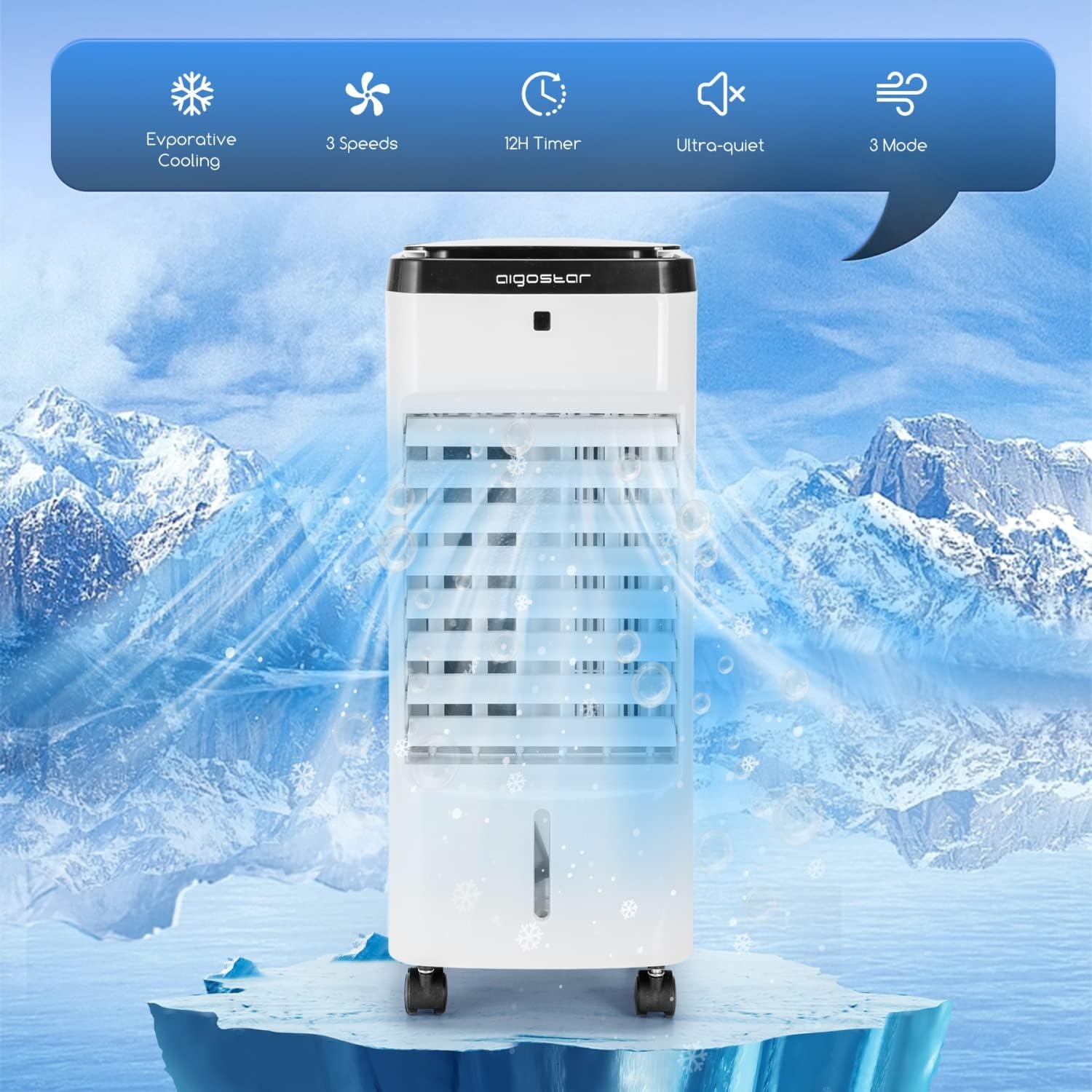 image:imageAigostar Evaporative Air Cooler 3 In 1 Windowless Portable Swamp Cooler with Remote Control Cooling Tower Fan with 3 Modes Humidification 3 Speeds 12H Timer 2 Water Tanks 65Oscillation