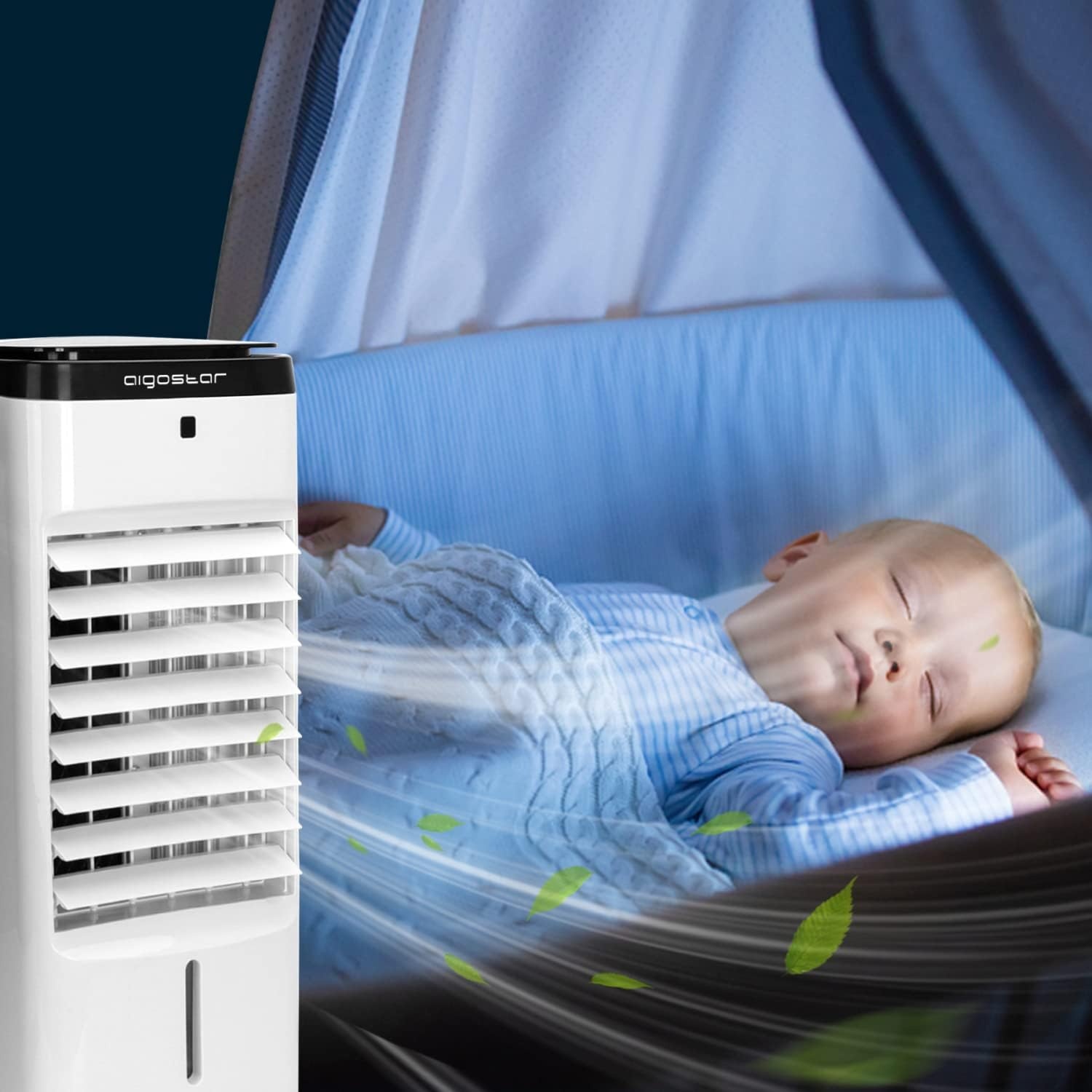 image:imageAigostar Evaporative Air Cooler 3 In 1 Windowless Portable Swamp Cooler with Remote Control Cooling Tower Fan with 3 Modes Humidification 3 Speeds 12H Timer 2 Water Tanks 65Oscillation