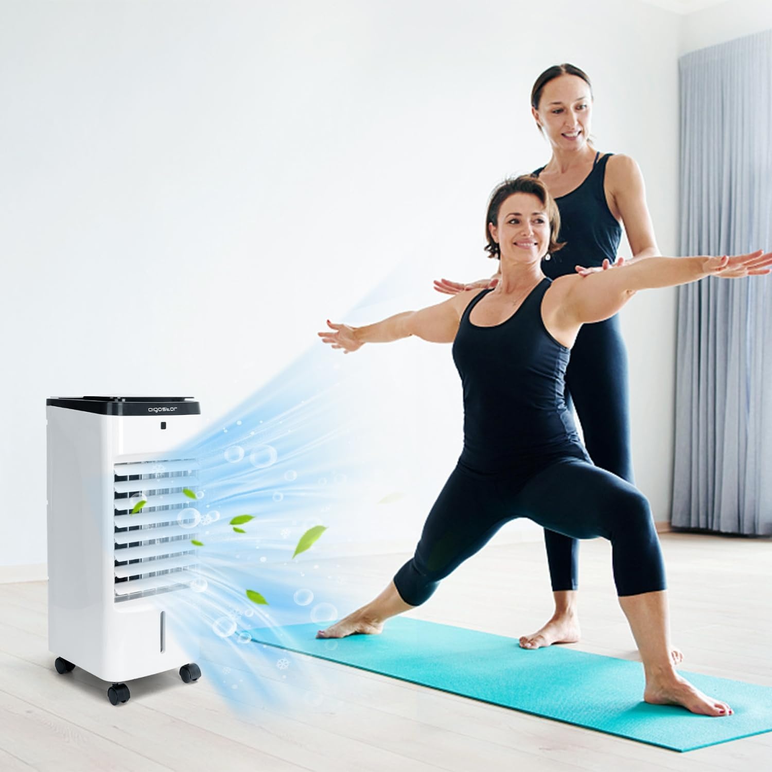 image:imageAigostar Evaporative Air Cooler 3 In 1 Windowless Portable Swamp Cooler with Remote Control Cooling Tower Fan with 3 Modes Humidification 3 Speeds 12H Timer 2 Water Tanks 65Oscillation